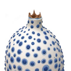 Unique Handmade 21st Century Tall Oblong Vase in White and Blue by Elyse Graham