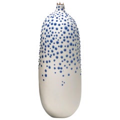 Unique Handmade 21st Century Tall Oblong Vase in White and Blue by Elyse Graham