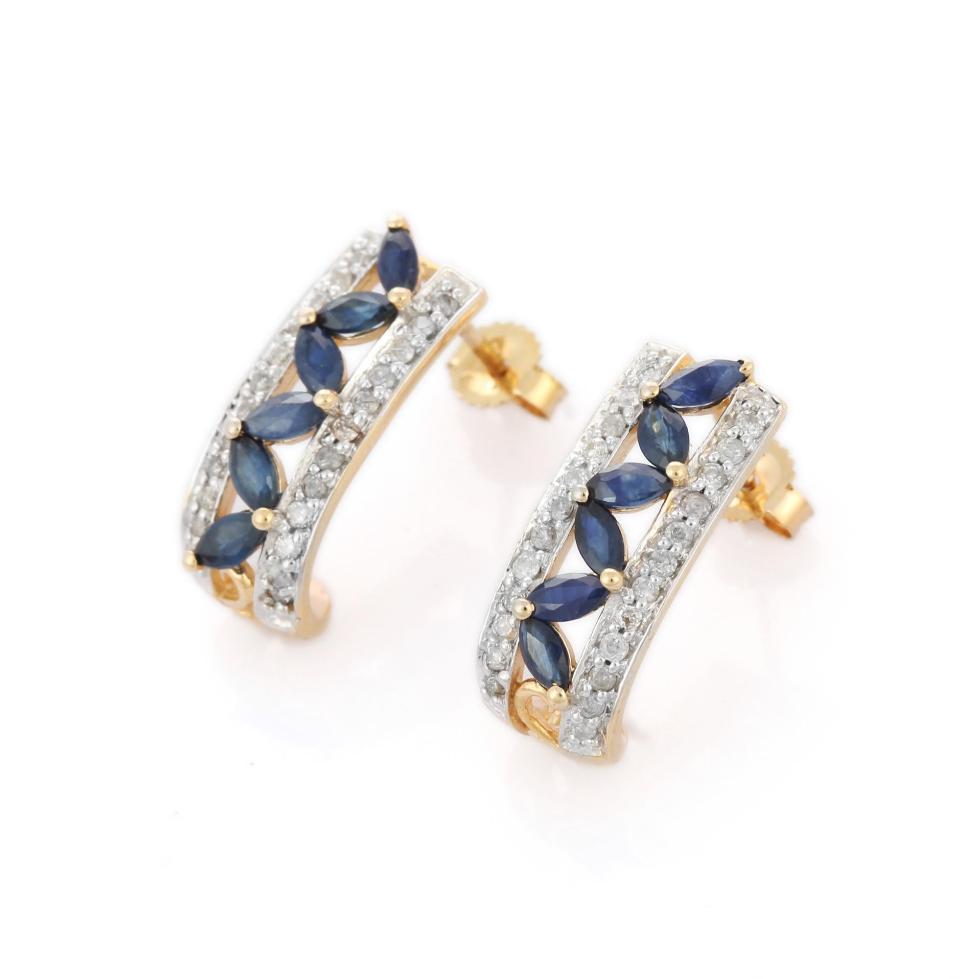 Studs create a subtle beauty while showcasing the colors of the natural precious gemstones and illuminating diamonds making a statement.

Marquise cut blue sapphire studs in 18K gold. Embrace your look with these stunning pair of earrings suitable
