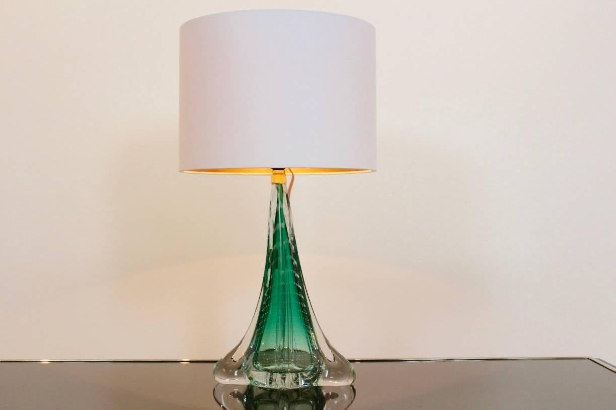 Brass Unique Handmade Boussu Translucent Glass Table Lamp, Belgium, 1960s