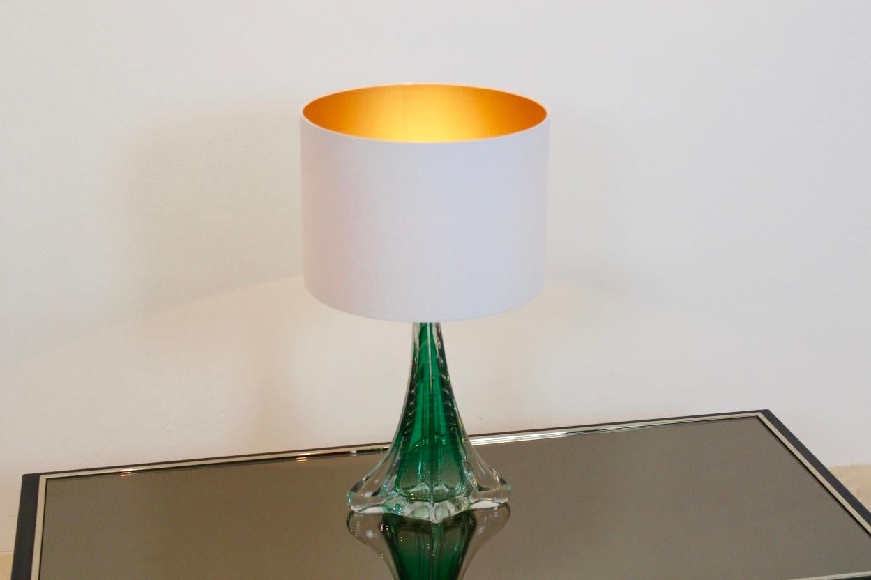 Mid-Century Modern Unique Handmade Boussu Translucent Green Glass Table Lamp, Belgium, 1960s For Sale