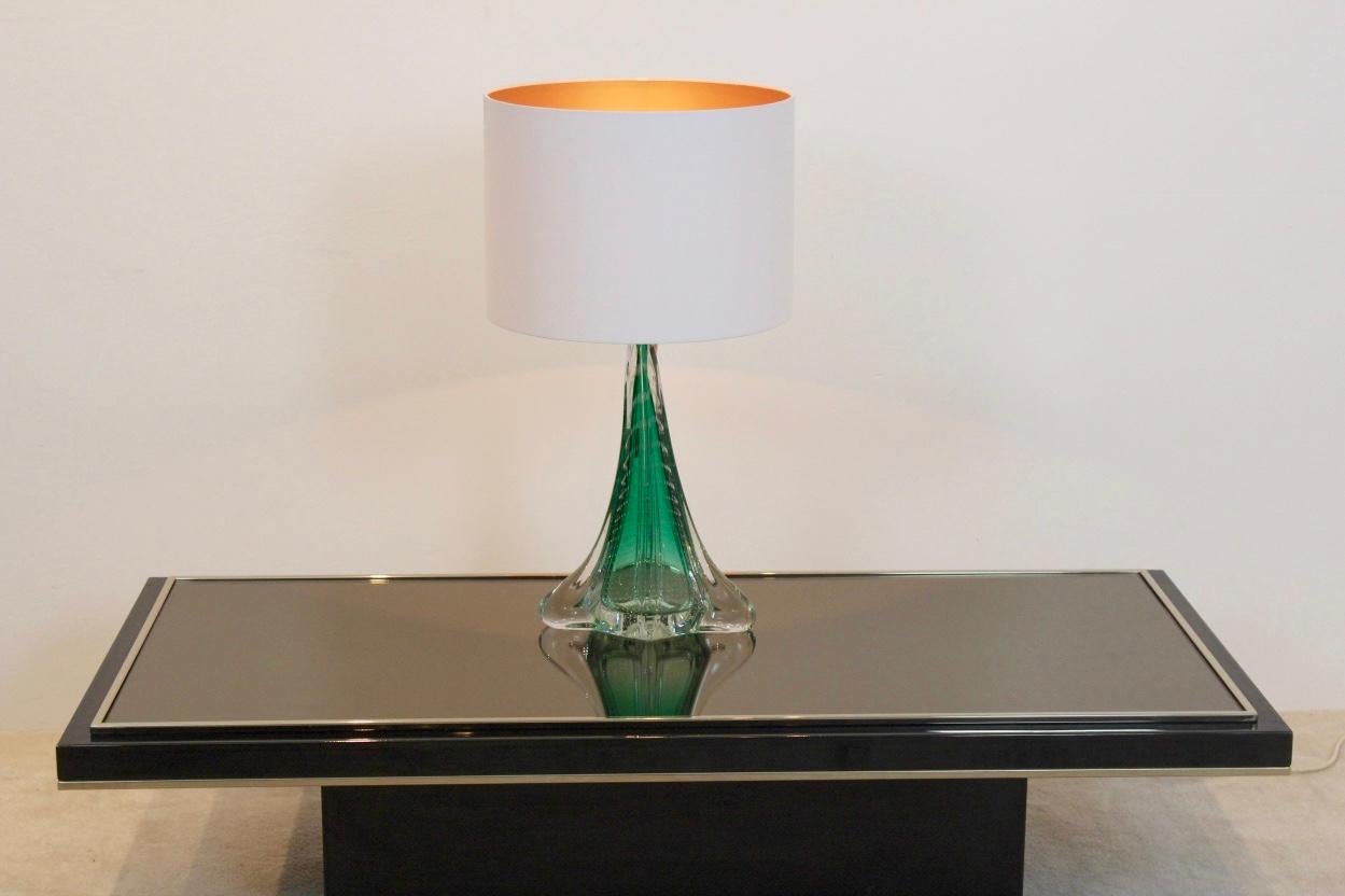 Belgian Unique Handmade Boussu Translucent Green Glass Table Lamp, Belgium, 1960s For Sale
