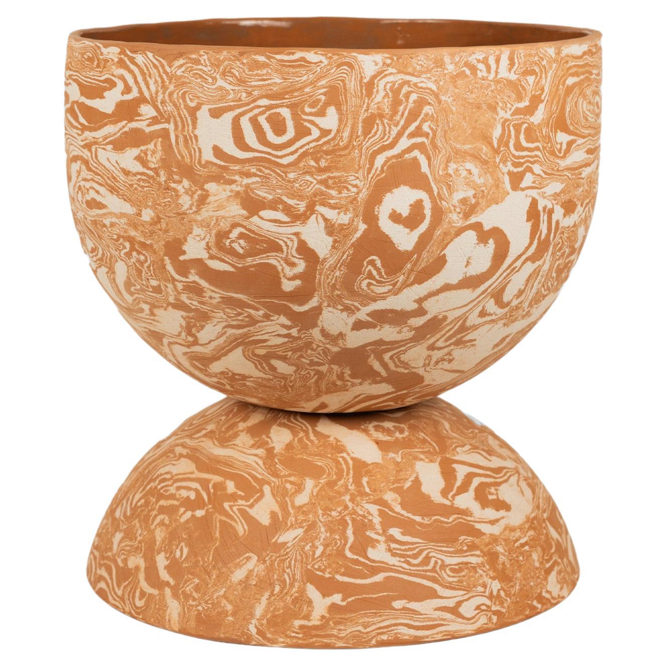 Unique handmade Chubby Planter in marbled white and terracotta clay  For Sale