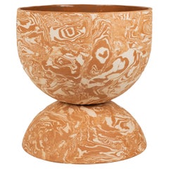 Unique handmade Chubby Planter in marbled white and terracotta clay