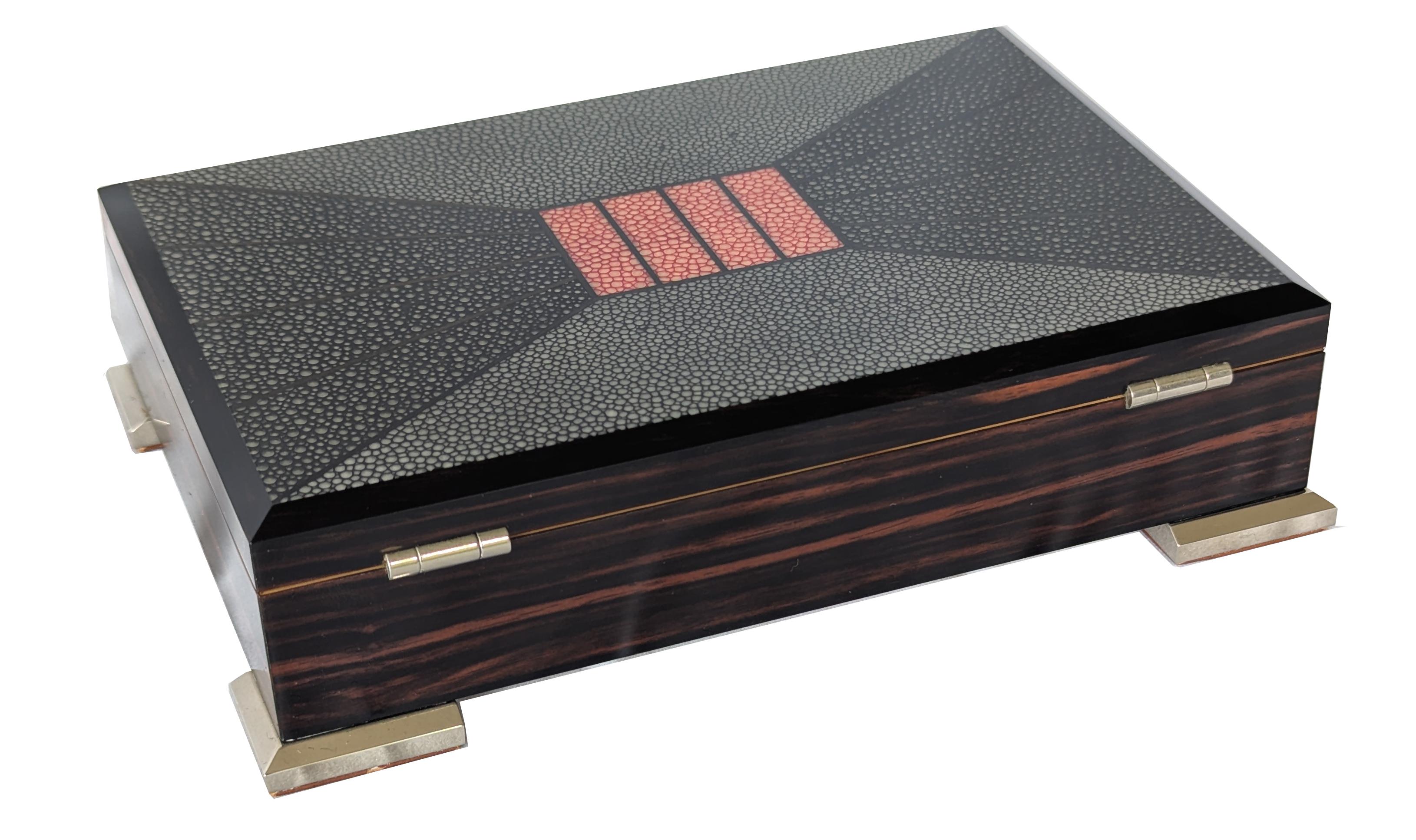 Leather One of a Kind - Decorative Box Macassar & Shagreen -21st Century Australia For Sale
