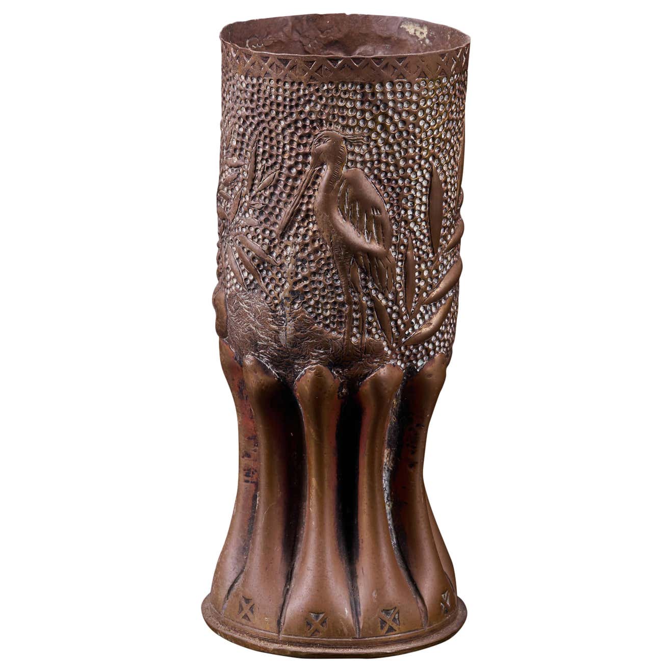 Unique Handmade Engraved Bombshell Brass Vase For Sale at 1stDibs
