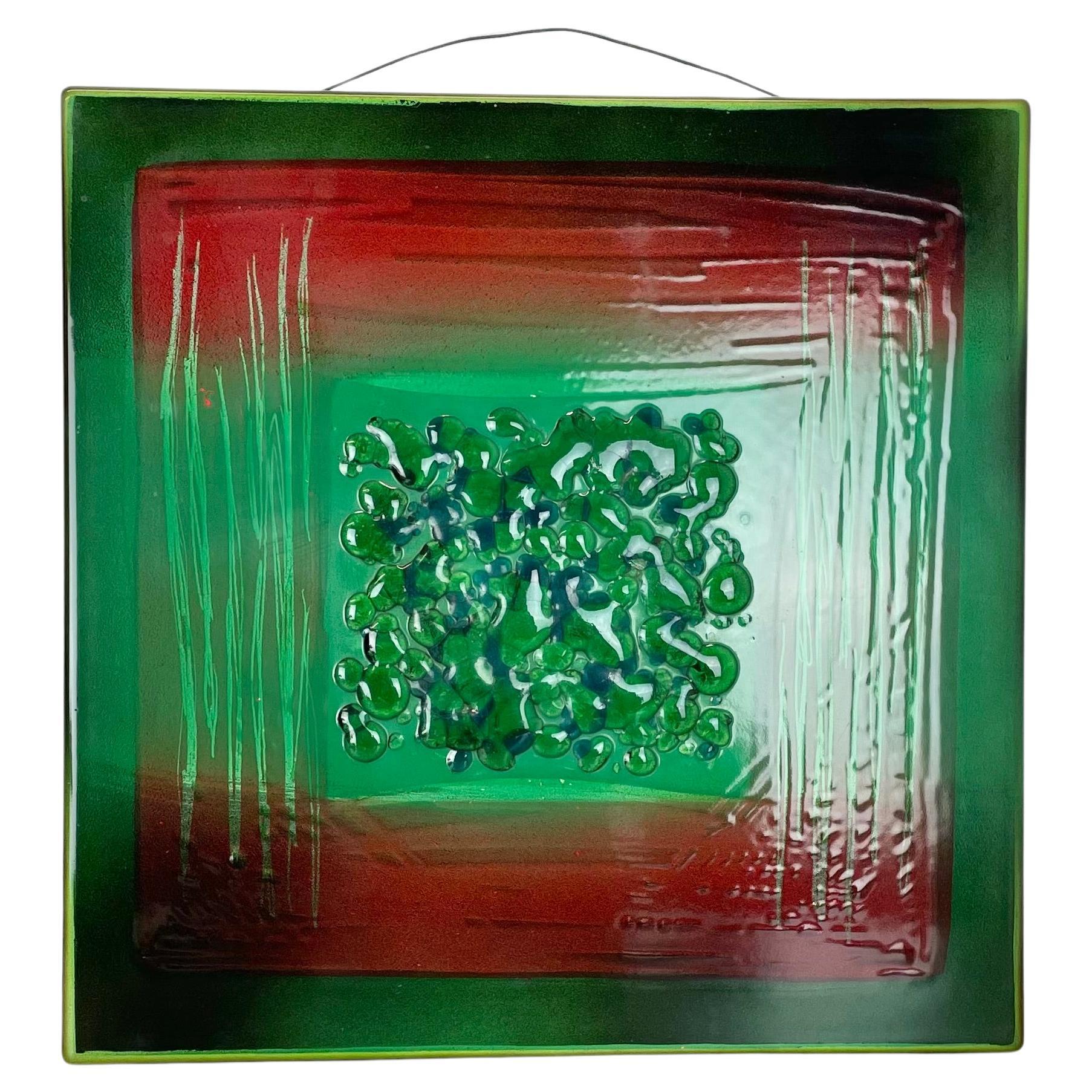 unique Fait main Grande plaque murale en métal émaillé "GREEN" de 40x40cm, Allemagne de l'Ouest, années 1980 en vente