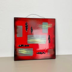 unique handmade Large 40x40cm West German enamel metal Wall Plate "RED", 1980s