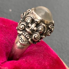 Unique Handmade Sterling Silver Moonstone Ring with Kirtimukha Face