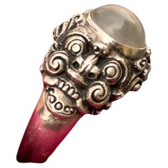 Vintage Unique Handmade Sterling Silver Moonstone Ring with Kirtimukha Face