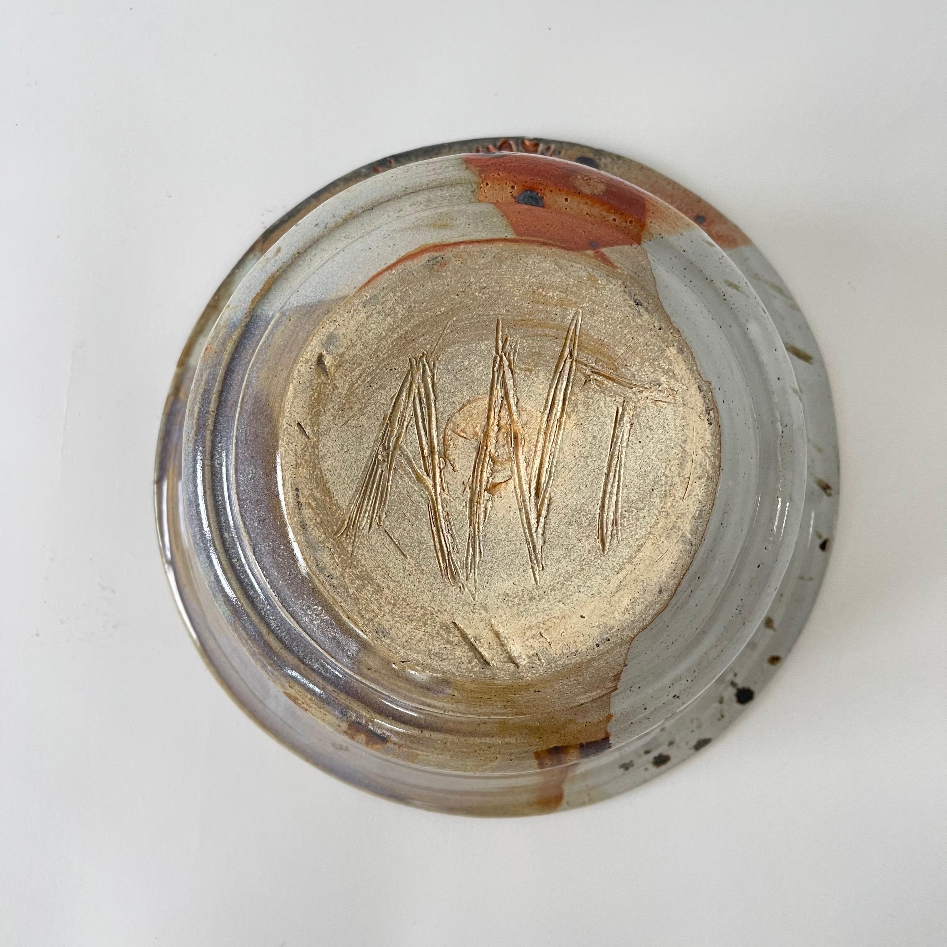 Bol unique en poterie de Studio A avec glaçure multicolore, fait à la main, États-Unis, années 1960 en vente 3