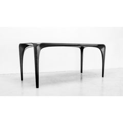 Black Stained Ash Dining Table Spline Hand-Carved and Signed by Maxime Goléo