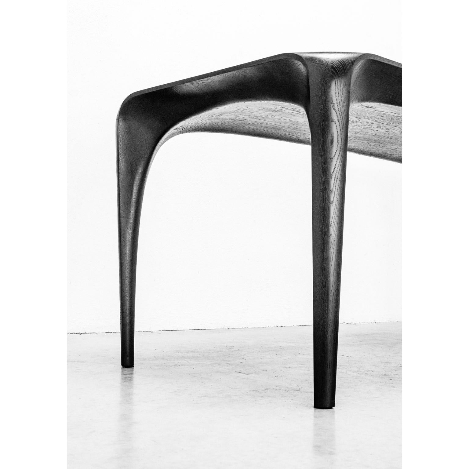 Walnut Black Stained Ash Dining Table Spline Hand-Carved and Signed by Maxime Goléo For Sale
