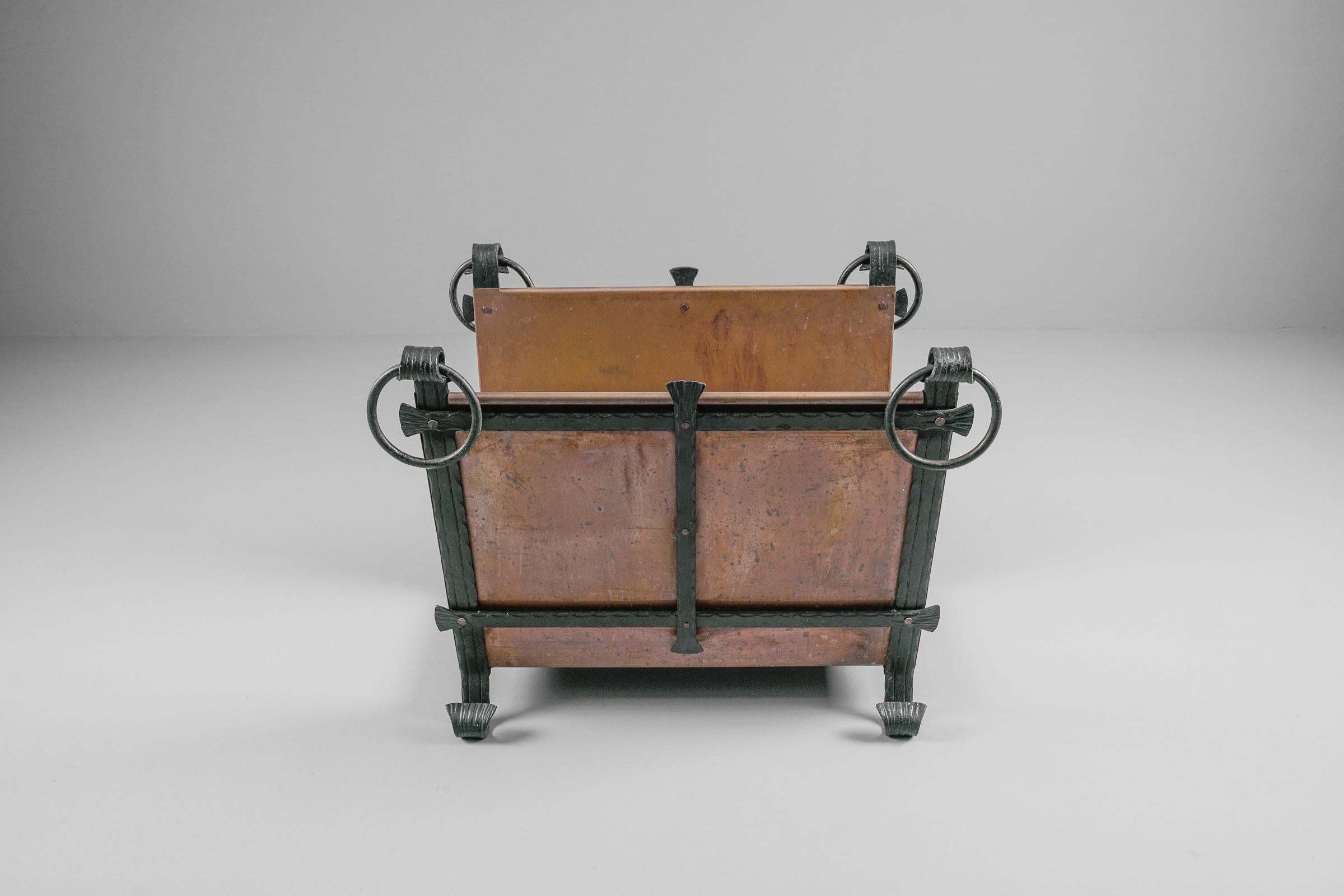 Unique Handmade Wrought Iron and Copper Firewood Holder, 1970s, Italy 3