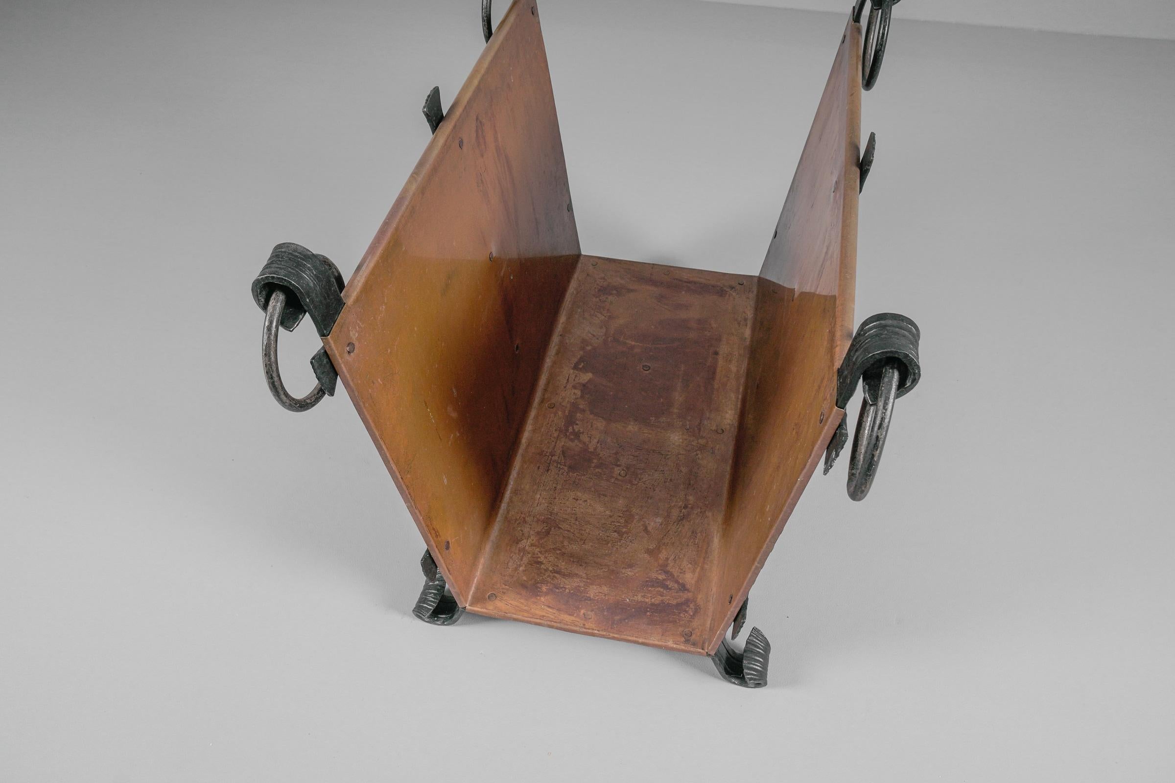 Unique Handmade Wrought Iron and Copper Firewood Holder, 1970s, Italy 5
