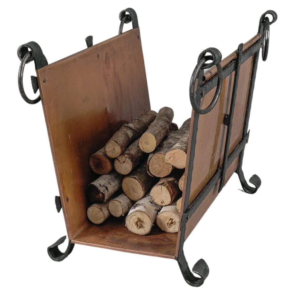 Unique Handmade Wrought Iron and Copper Firewood Holder, 1970s, Italy