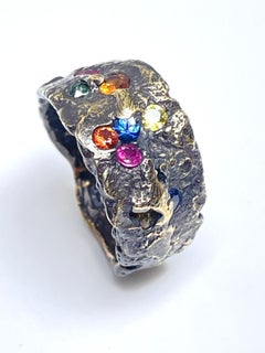 Unique Harlequin Freeform Ring in 18k Gold, Rubies & Sapphires by Kelvin J. Birk