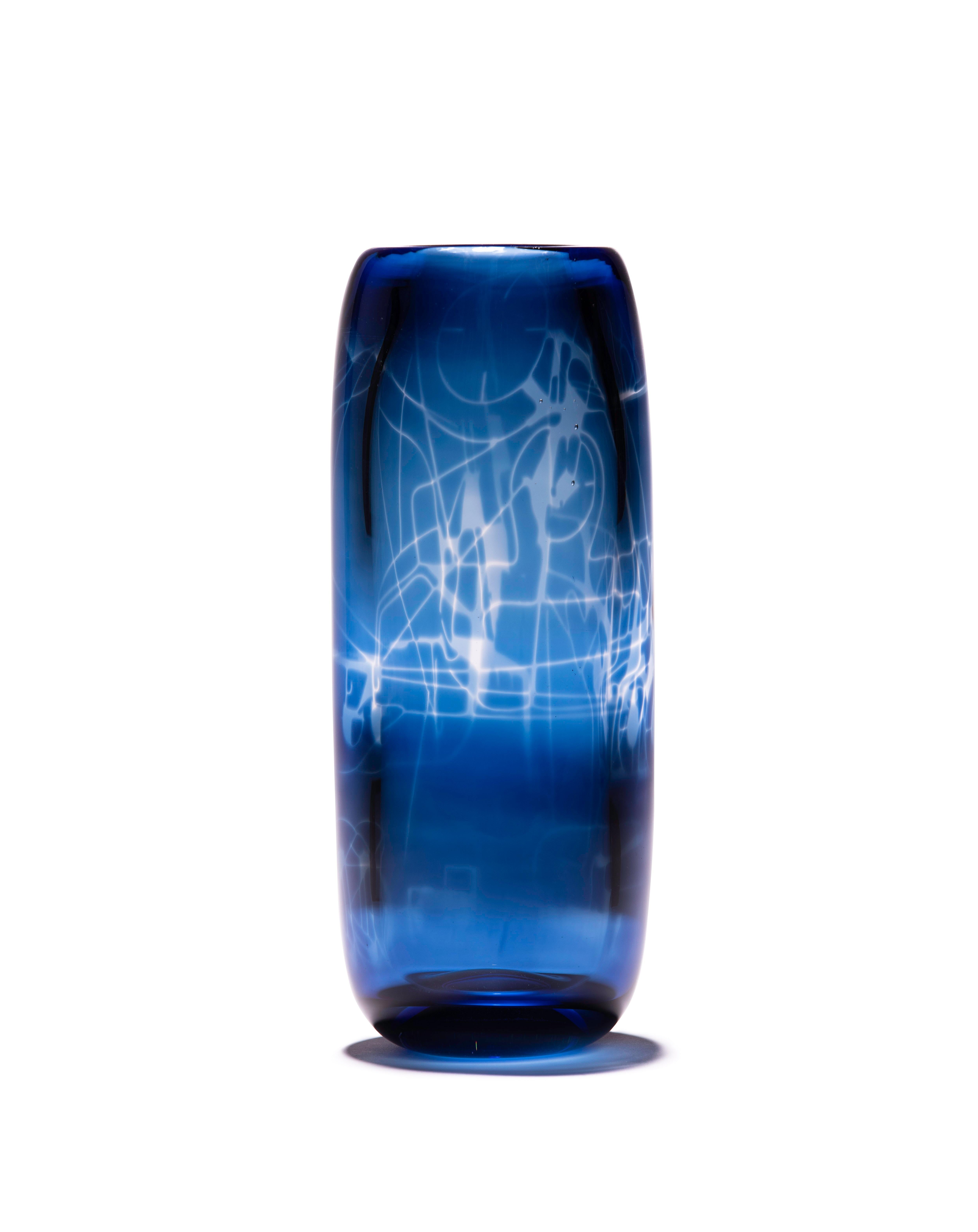 Unique Harvest Graal Blue and Black Glass Vase by Tiina Sarapu 8