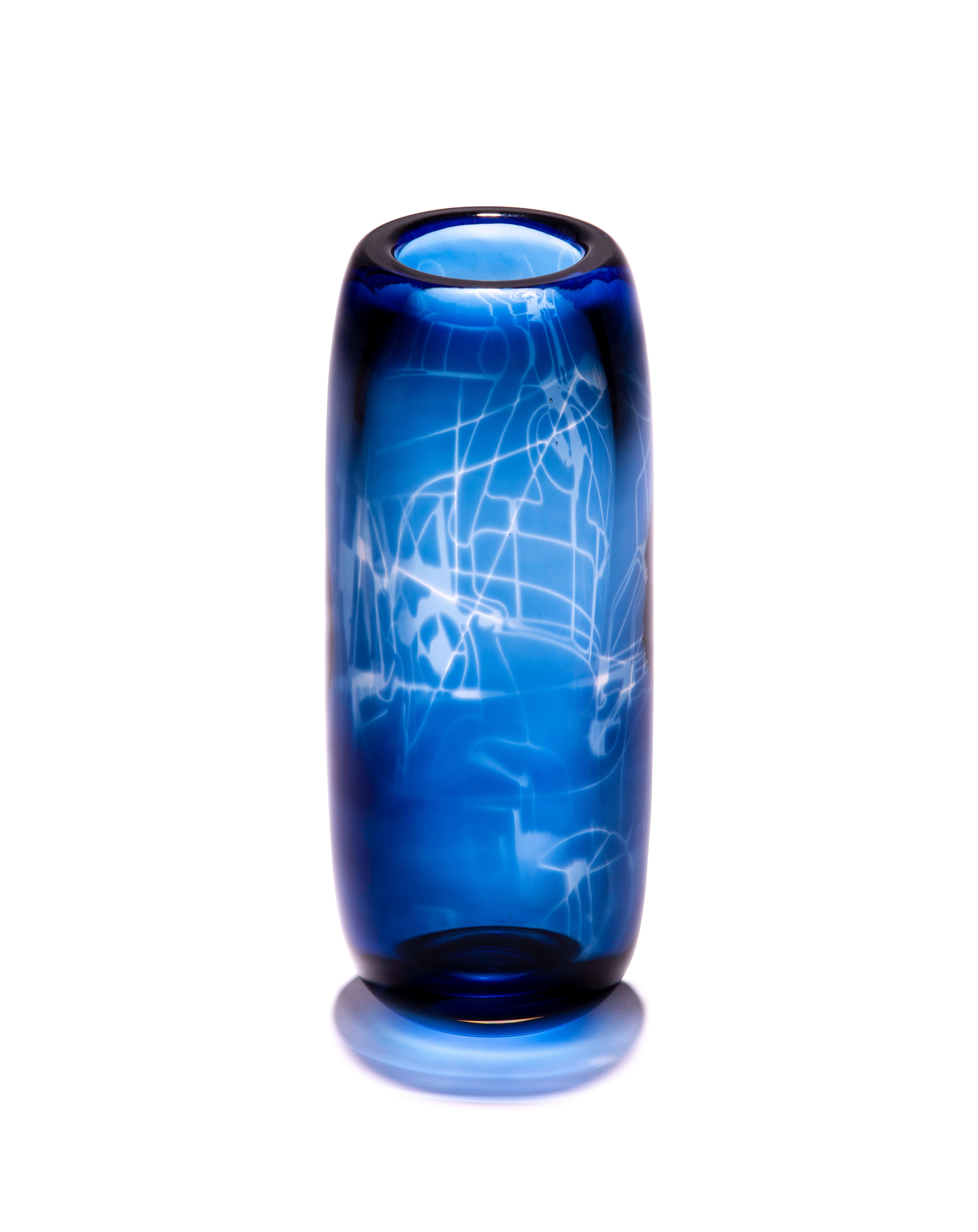 Unique Harvest Graal Blue and Black Glass Vase by Tiina Sarapu 9
