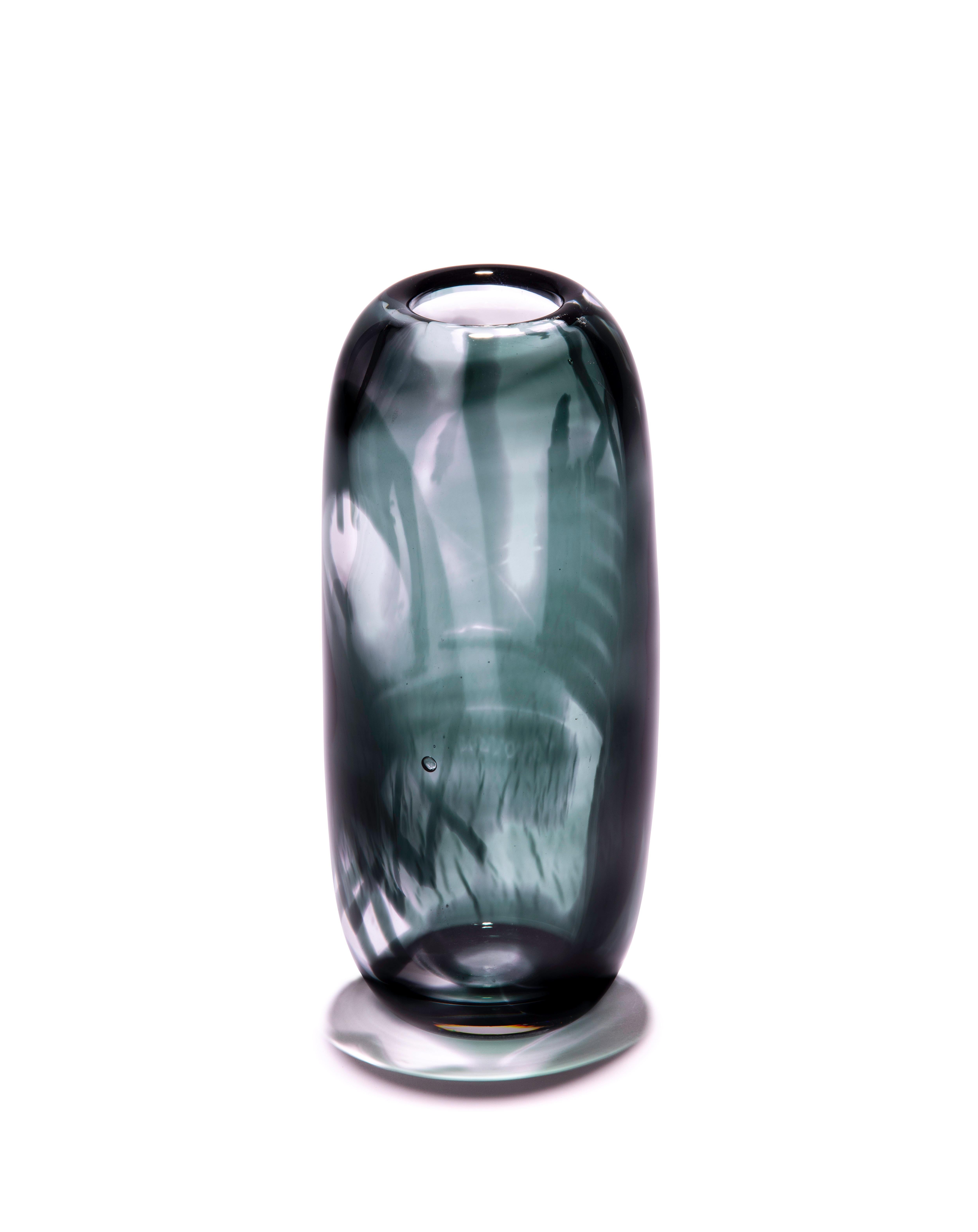 Contemporary Unique Harvest Graal Blue and Black Glass Vase by Tiina Sarapu