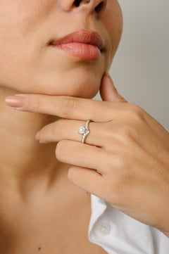 Brilliant Diamond Heart Chevron Engagement Ring in 18k Solid White Gold
