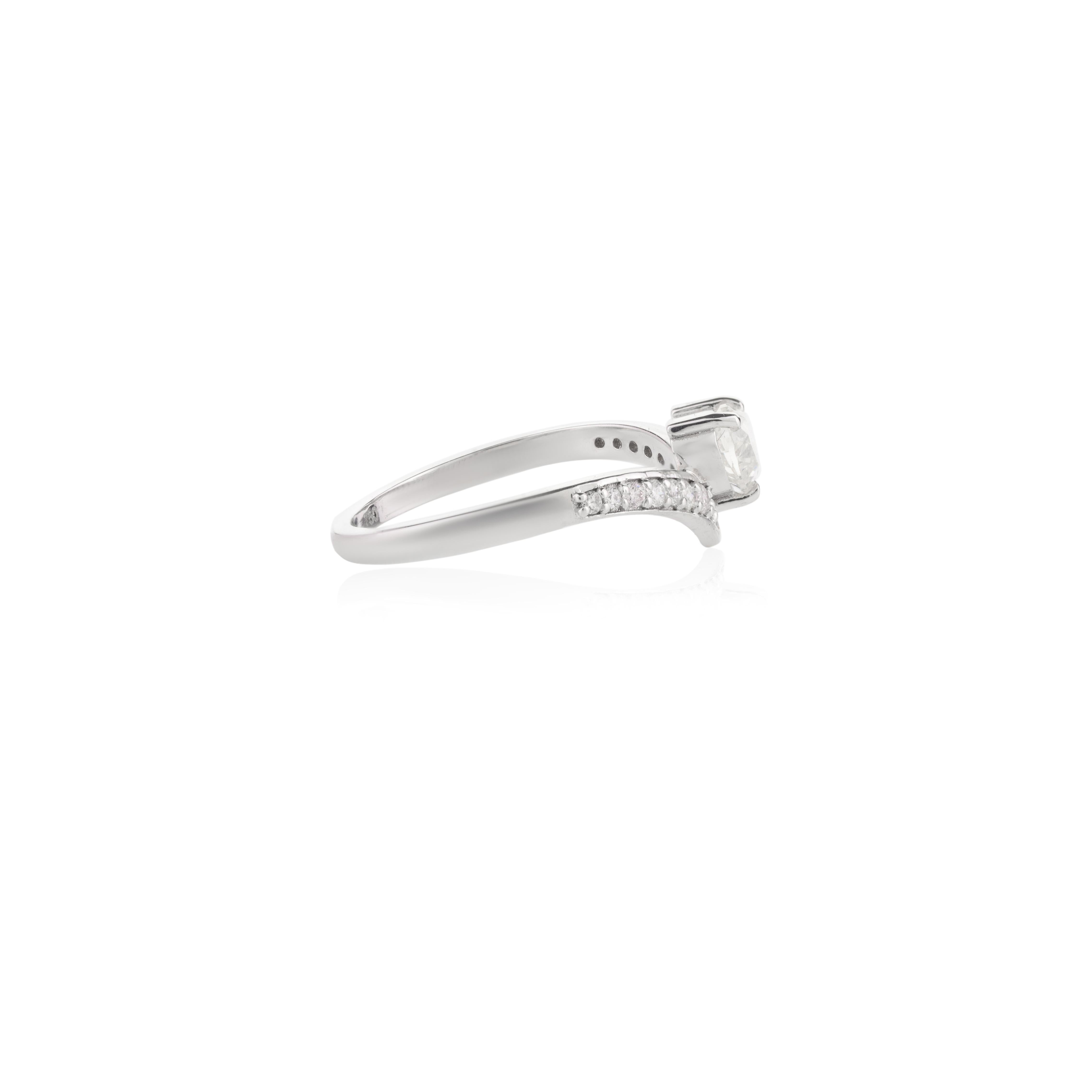 For Sale:  Brilliant Diamond Heart Chevron Engagement Ring in 18k Solid White Gold  3