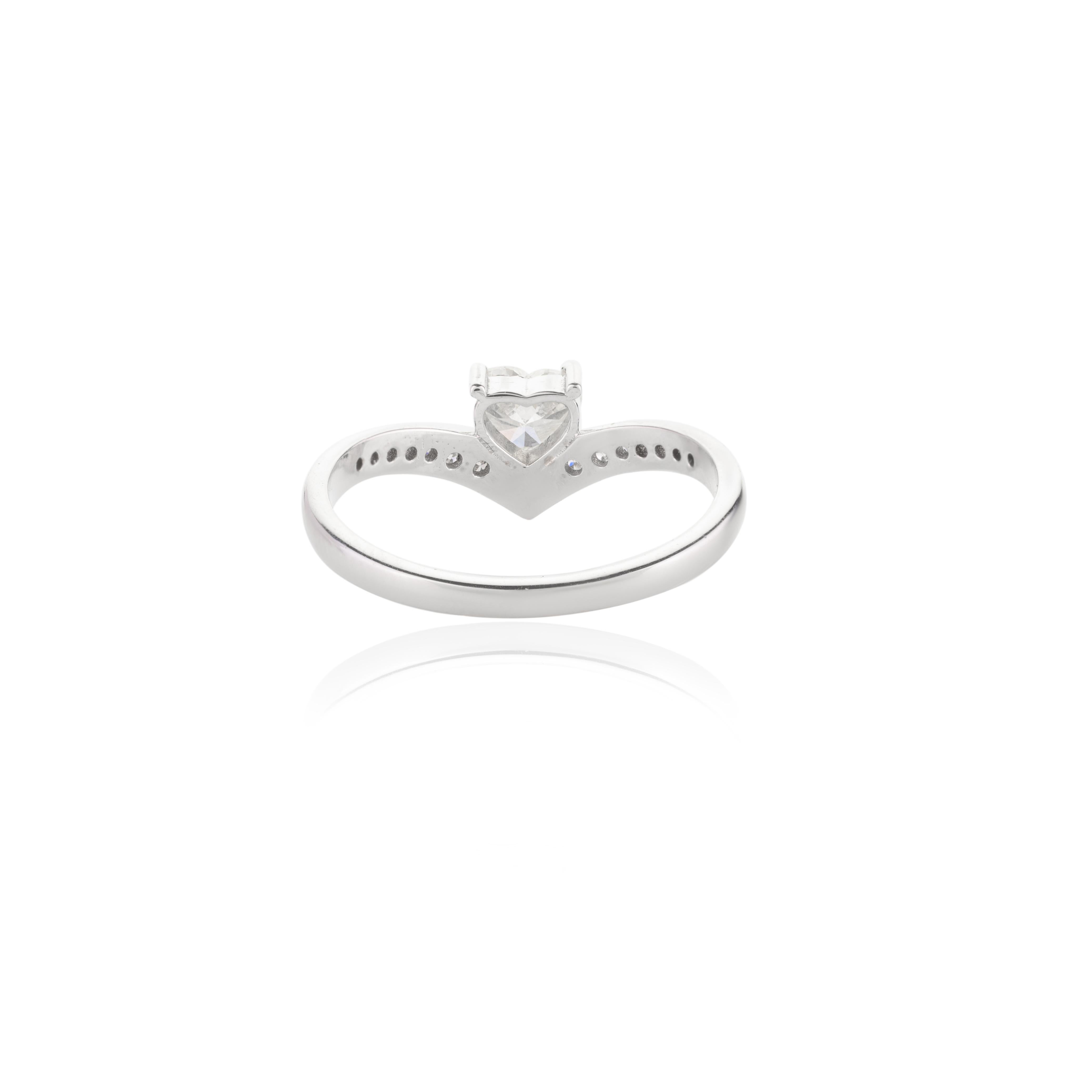 For Sale:  Brilliant Diamond Heart Chevron Engagement Ring in 18k Solid White Gold  4