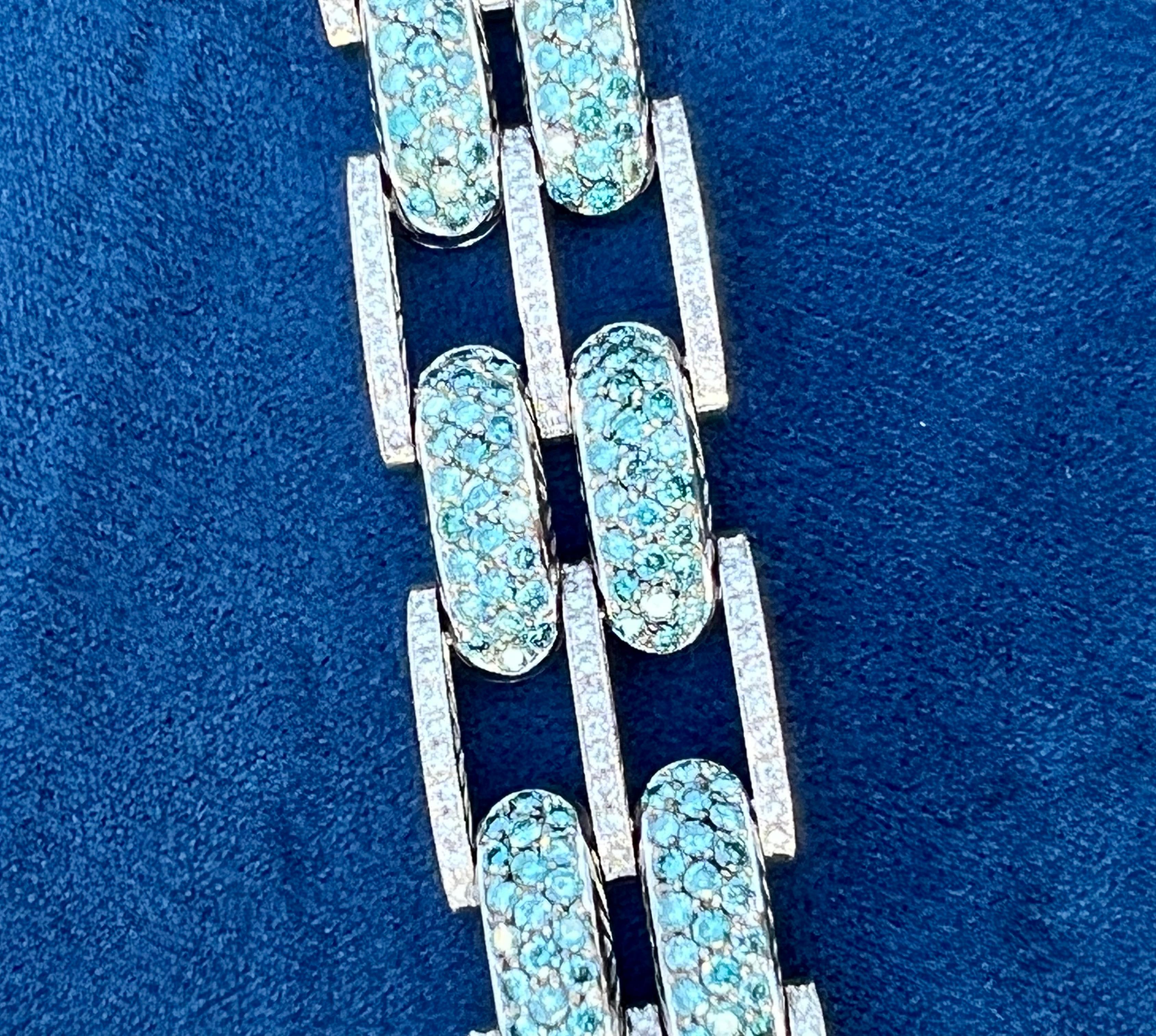 Unique Heavy 18K White Gold 22 Carat Fancy Blue and White Diamond Link Bracelet 5