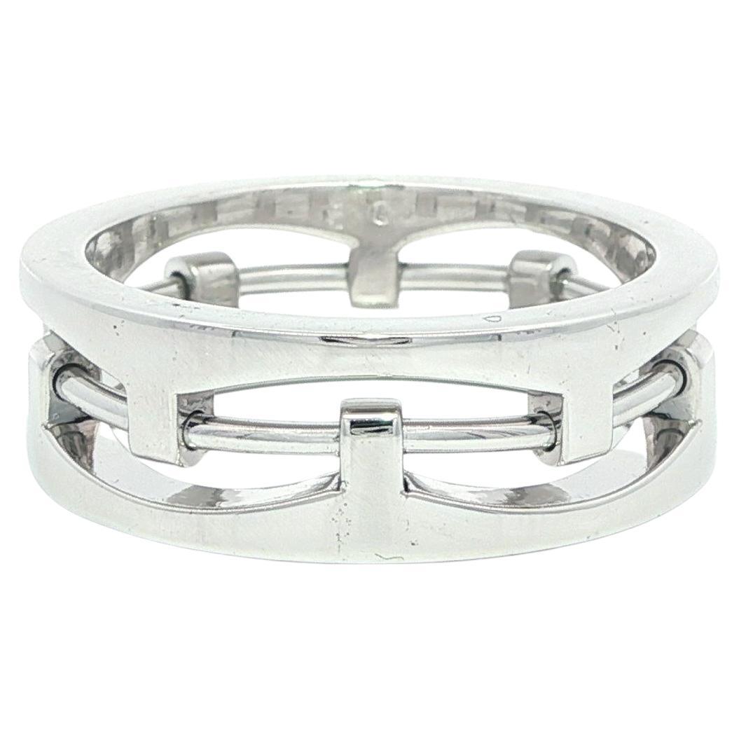Unique Heavy Men
s 18k White Gold Open Work 7.6mm Wide Band Ring For Sale