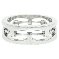 Unique Heavy Men
s 18k White Gold Open Work 7.6mm Wide Band Ring