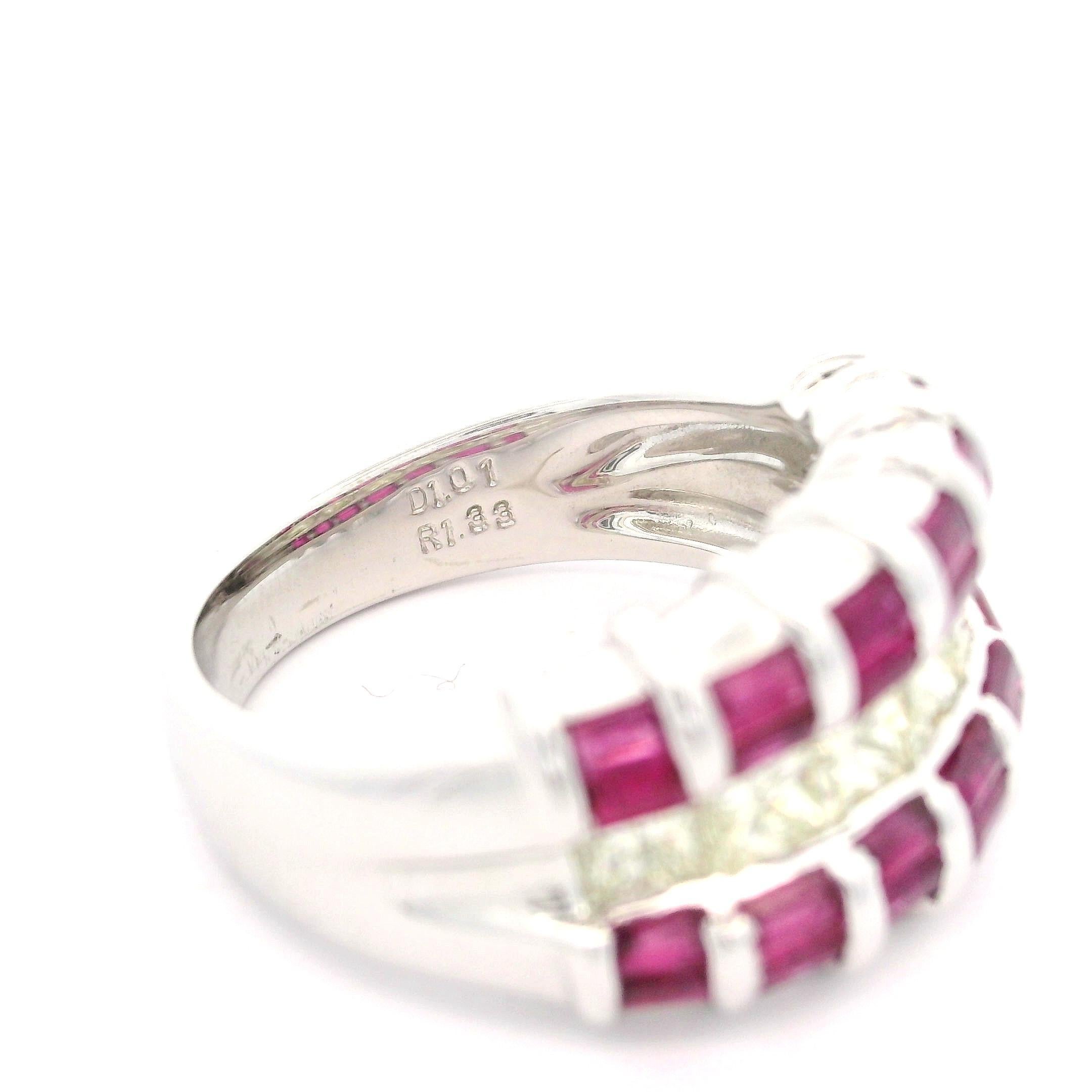 Princess Cut Unique Heavy Platinum 2.34ctw Baguette Ruby & Yellow Diamond Wide Band Ring For Sale
