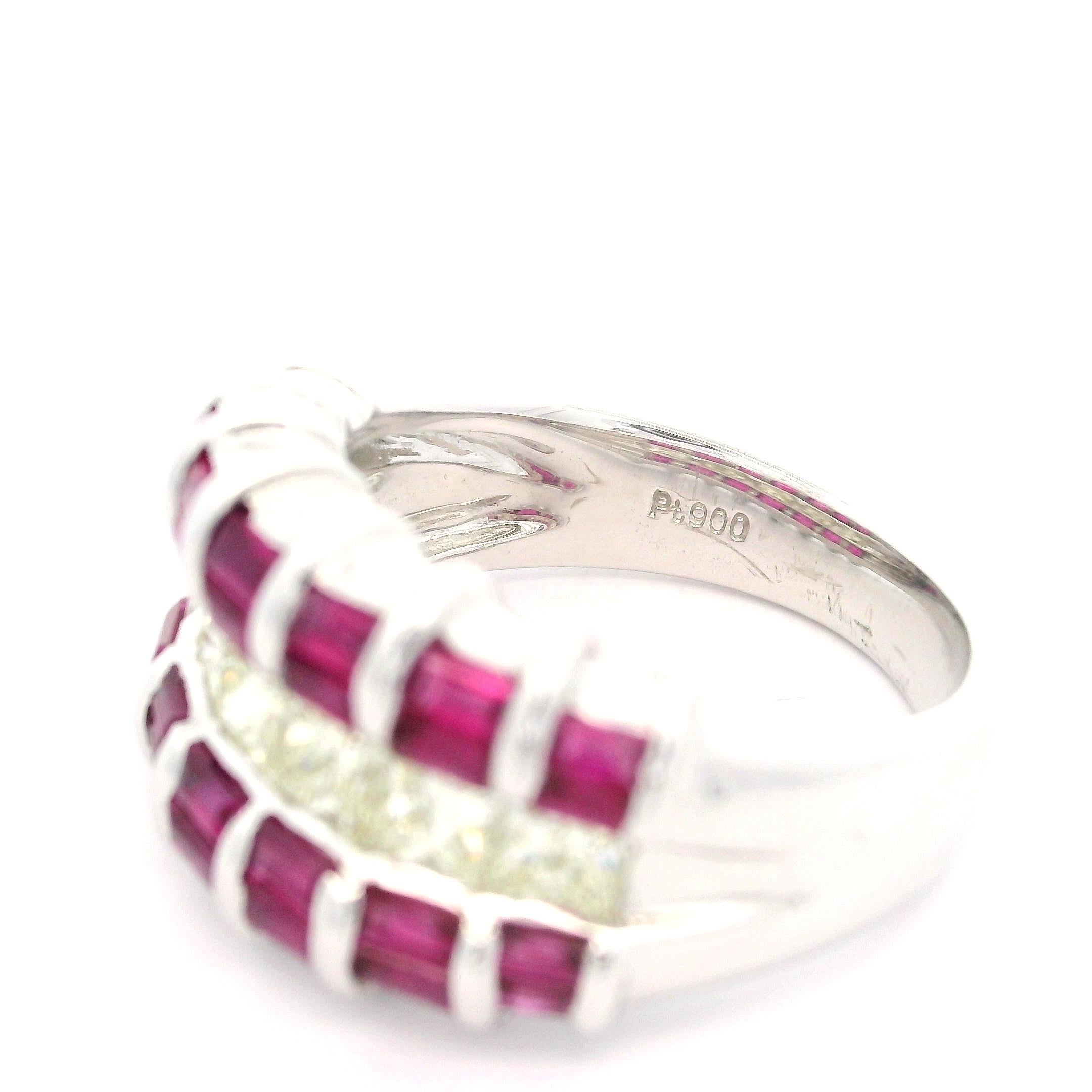 Unique Heavy Platinum 2.34ctw Baguette Ruby & Yellow Diamond Wide Band Ring In Excellent Condition For Sale In Montclair, NJ