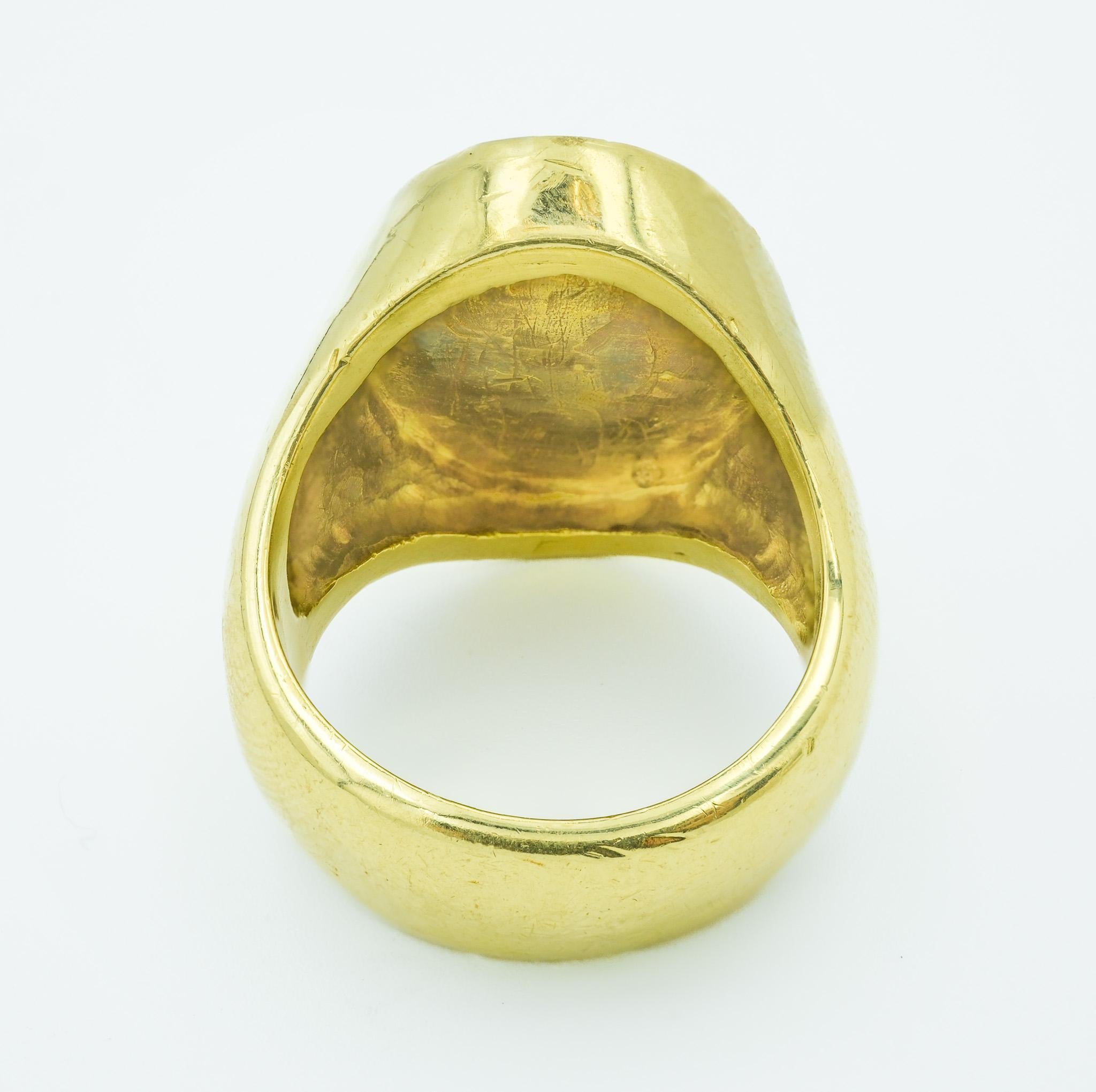 Men's 18 Karat Yellow Gold Heavy Signet Ring w Eagle Crest Sword & Greek Letters 1