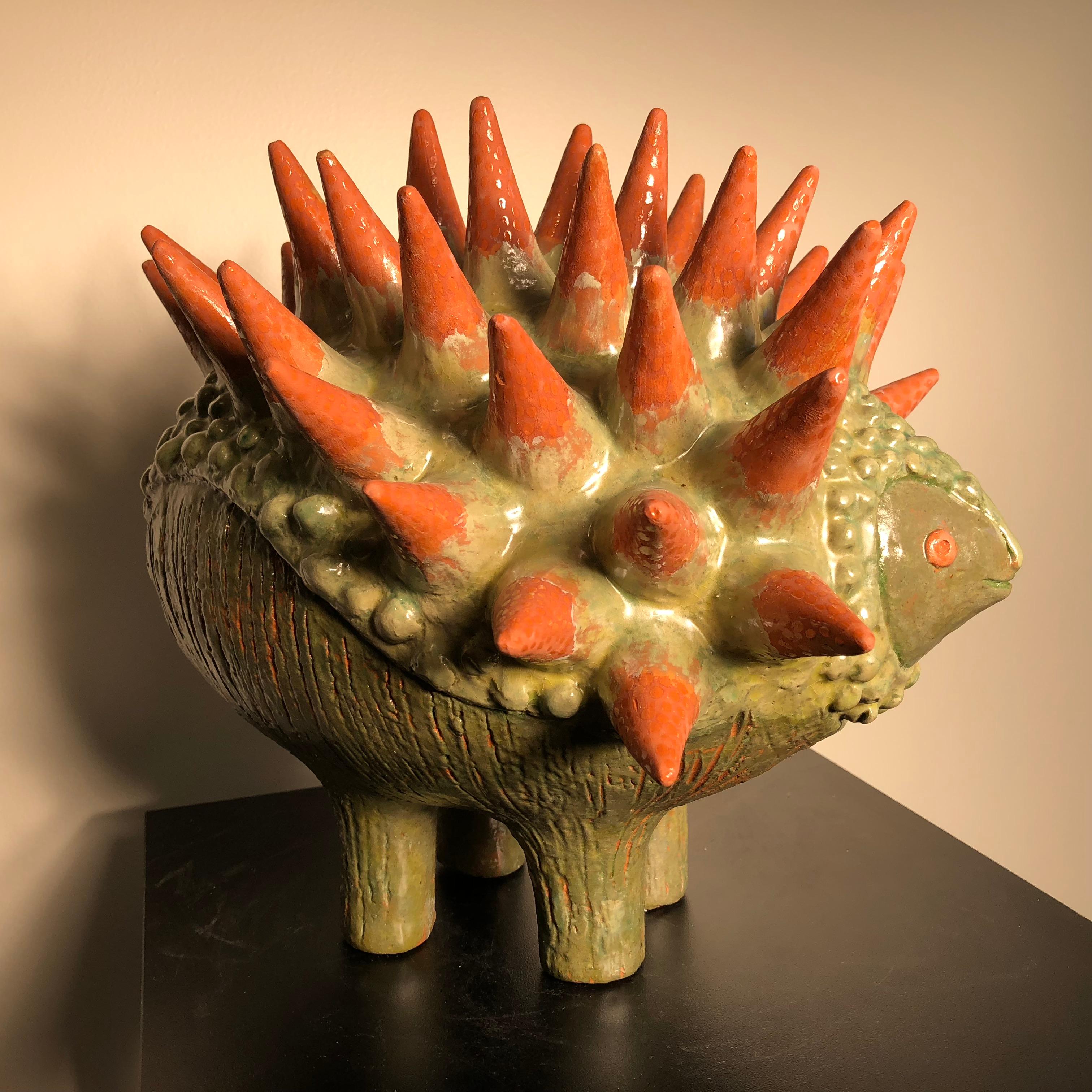 Glazed Unique Hedgehog Sculpture Few of a Kind Masterpiece Artisan Eva Fritz-Lindner