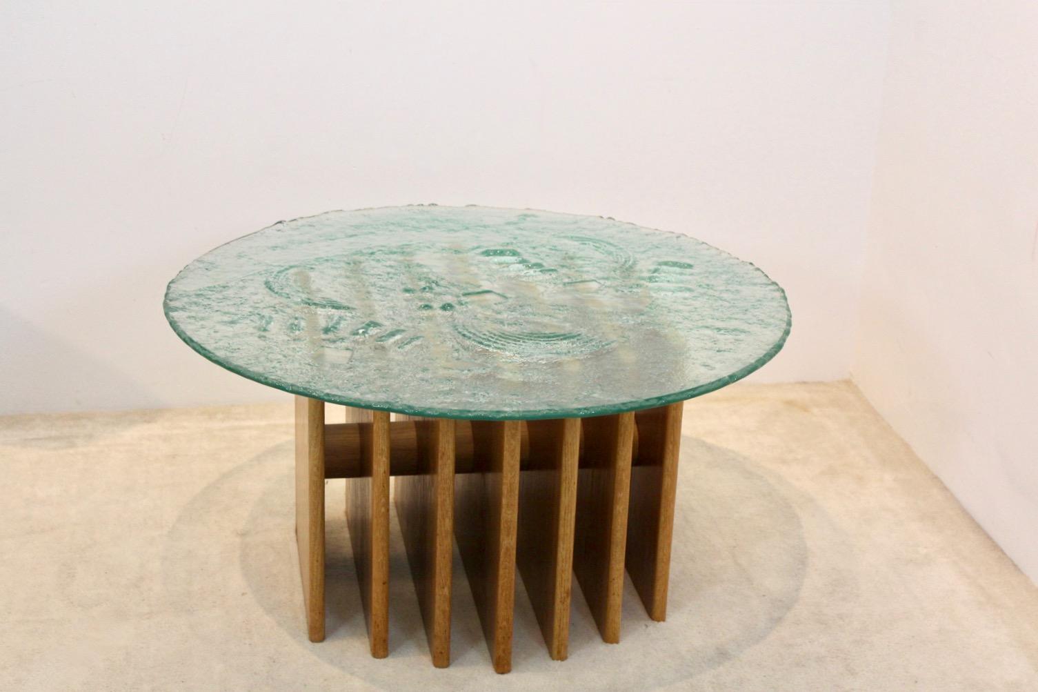 20th Century Unique Heinz Lilienthal Sculptural Glass Top Coffee Table For Sale