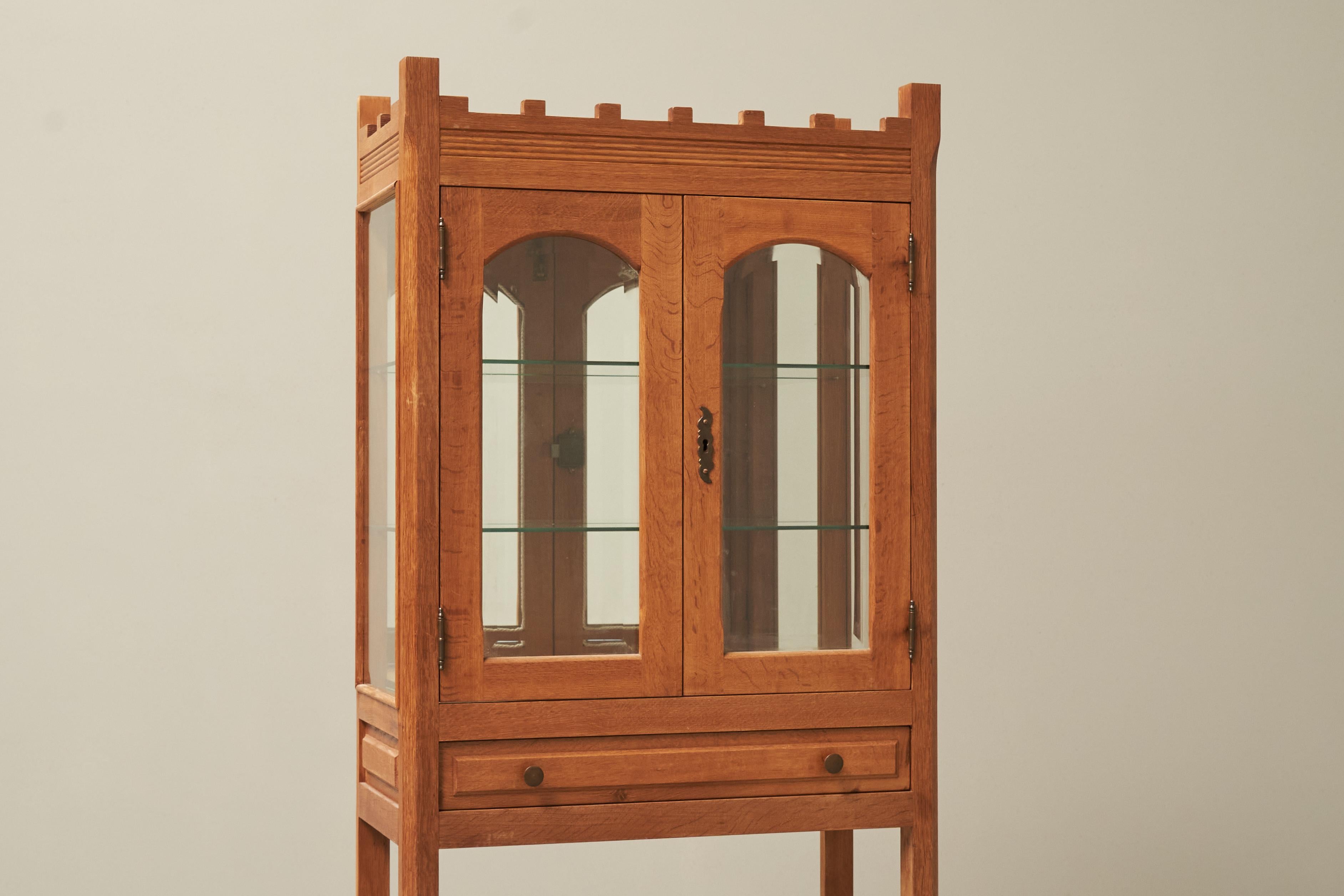 Mid-Century Modern Unique Henning Kjaernulf Style Glazed Display Cabinet in Solid Oak 1970s For Sale