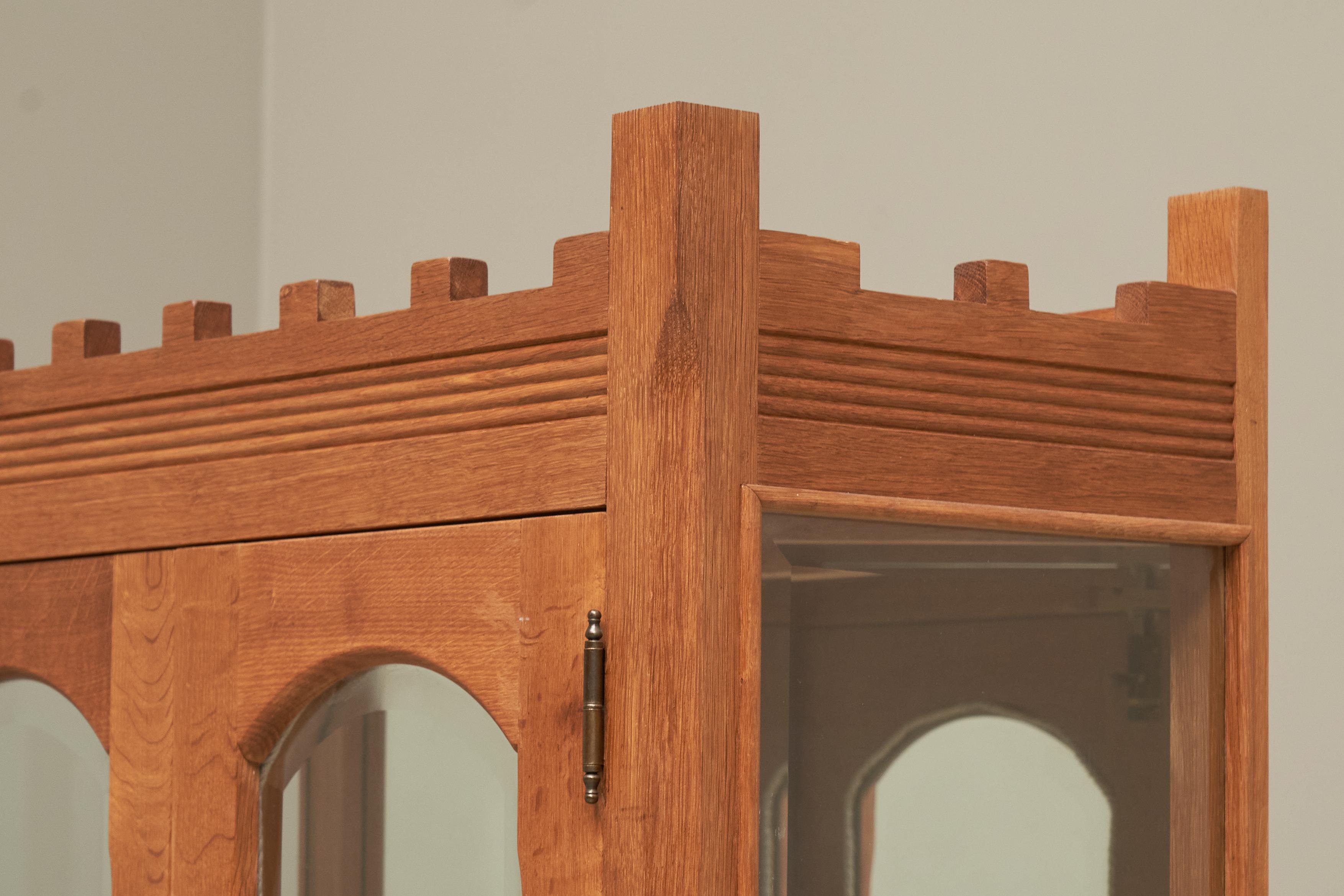 European Unique Henning Kjaernulf Style Glazed Display Cabinet in Solid Oak 1970s For Sale