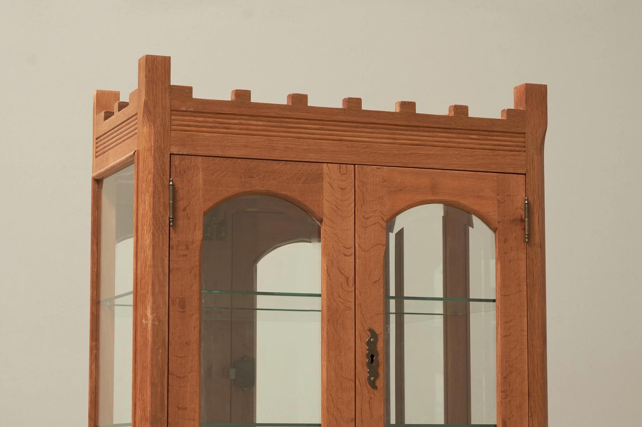 Fatto a mano Unique Henning Kjaernulf Style Glazed Display Cabinet in Solid Oak 1970s in vendita