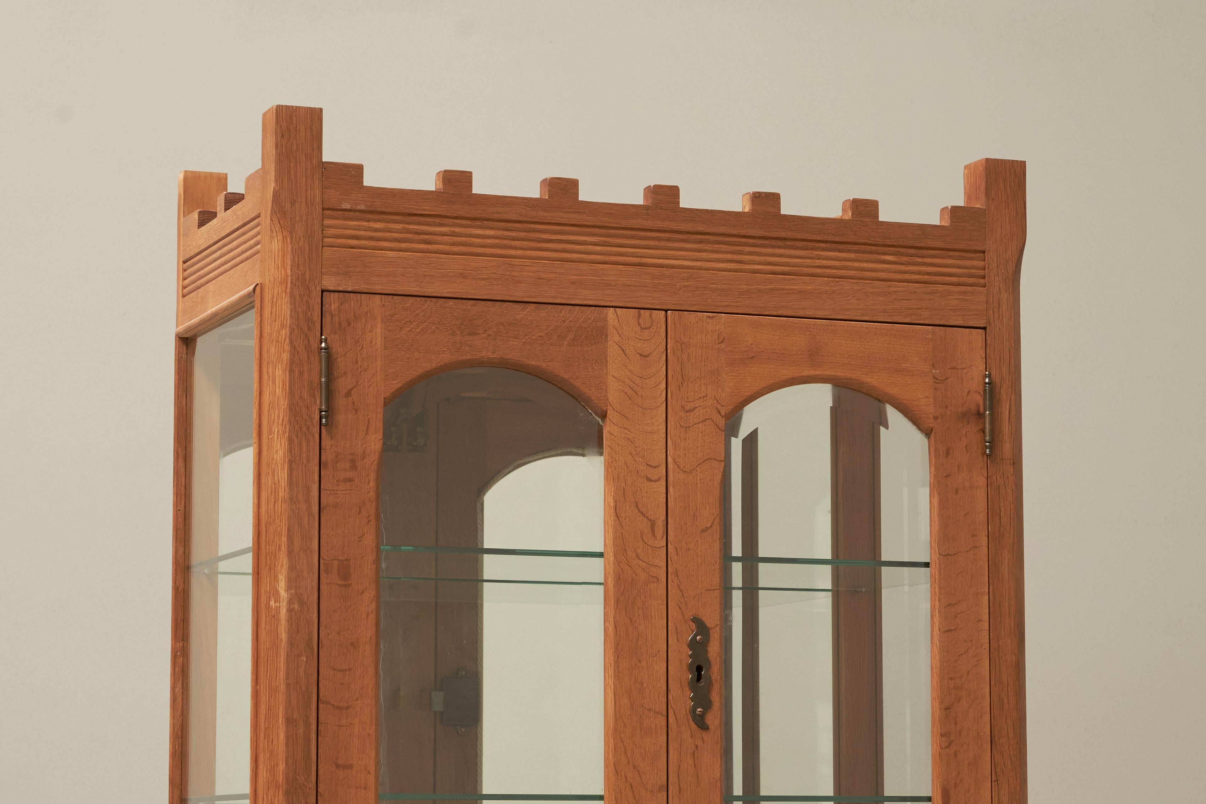 20th Century Unique Henning Kjaernulf Style Glazed Display Cabinet in Solid Oak 1970s For Sale