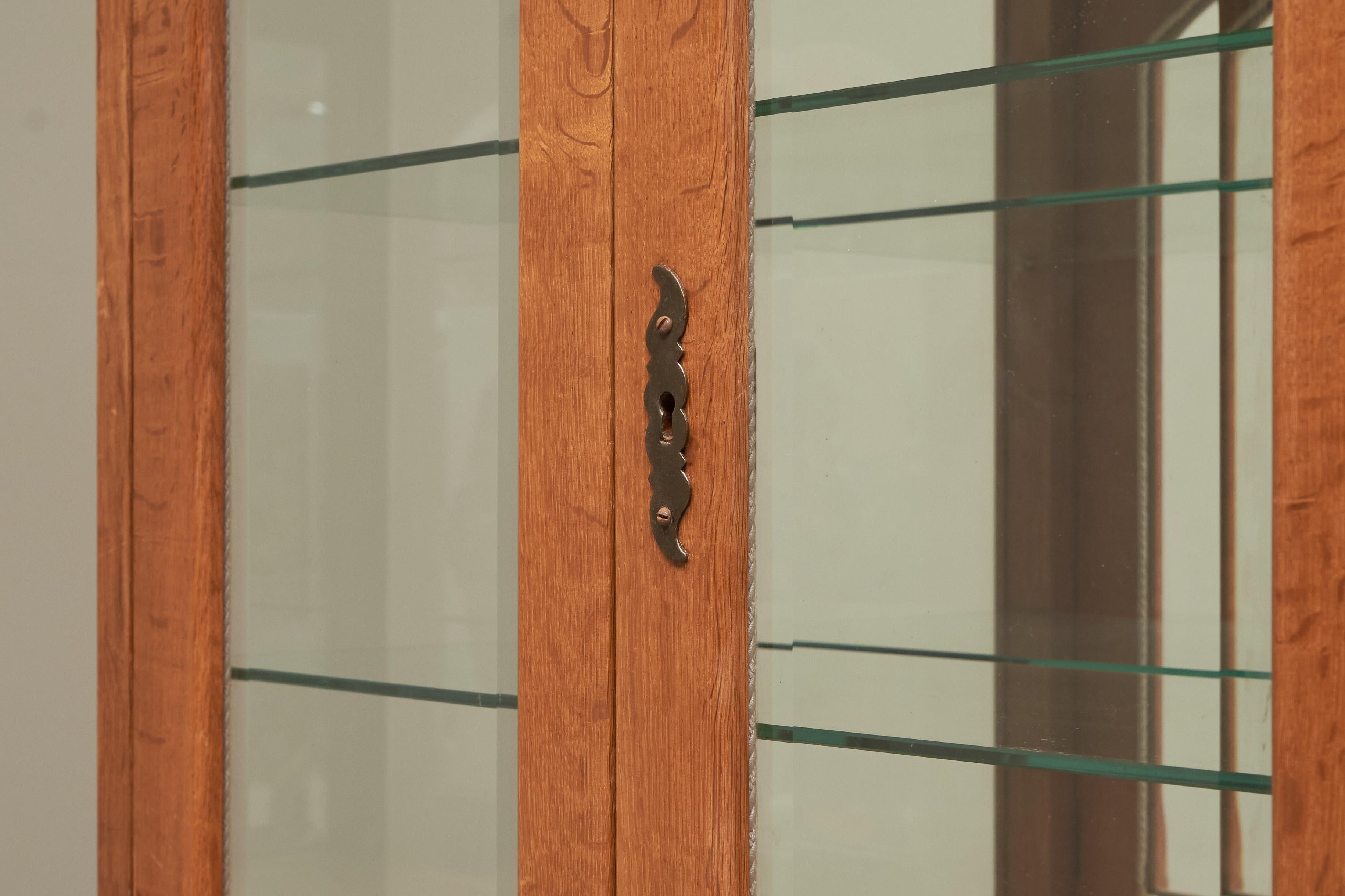Unique Henning Kjaernulf Style Glazed Display Cabinet in Solid Oak 1970s For Sale 1