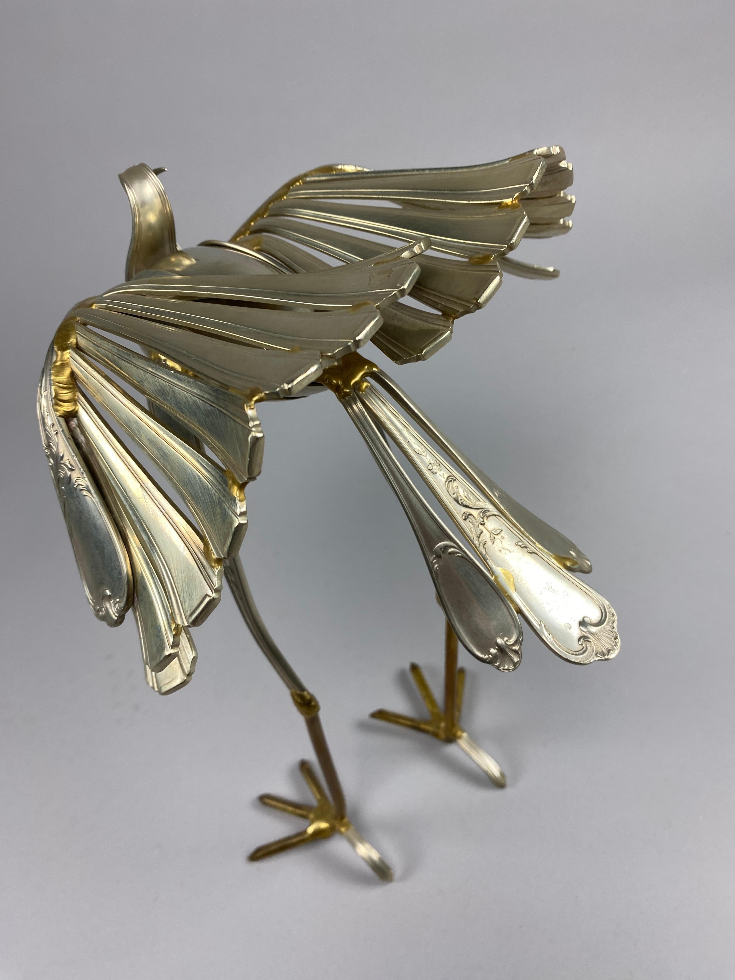 Unique Heron Cutlery Sculpture by Gerard Bouvier For Sale 2