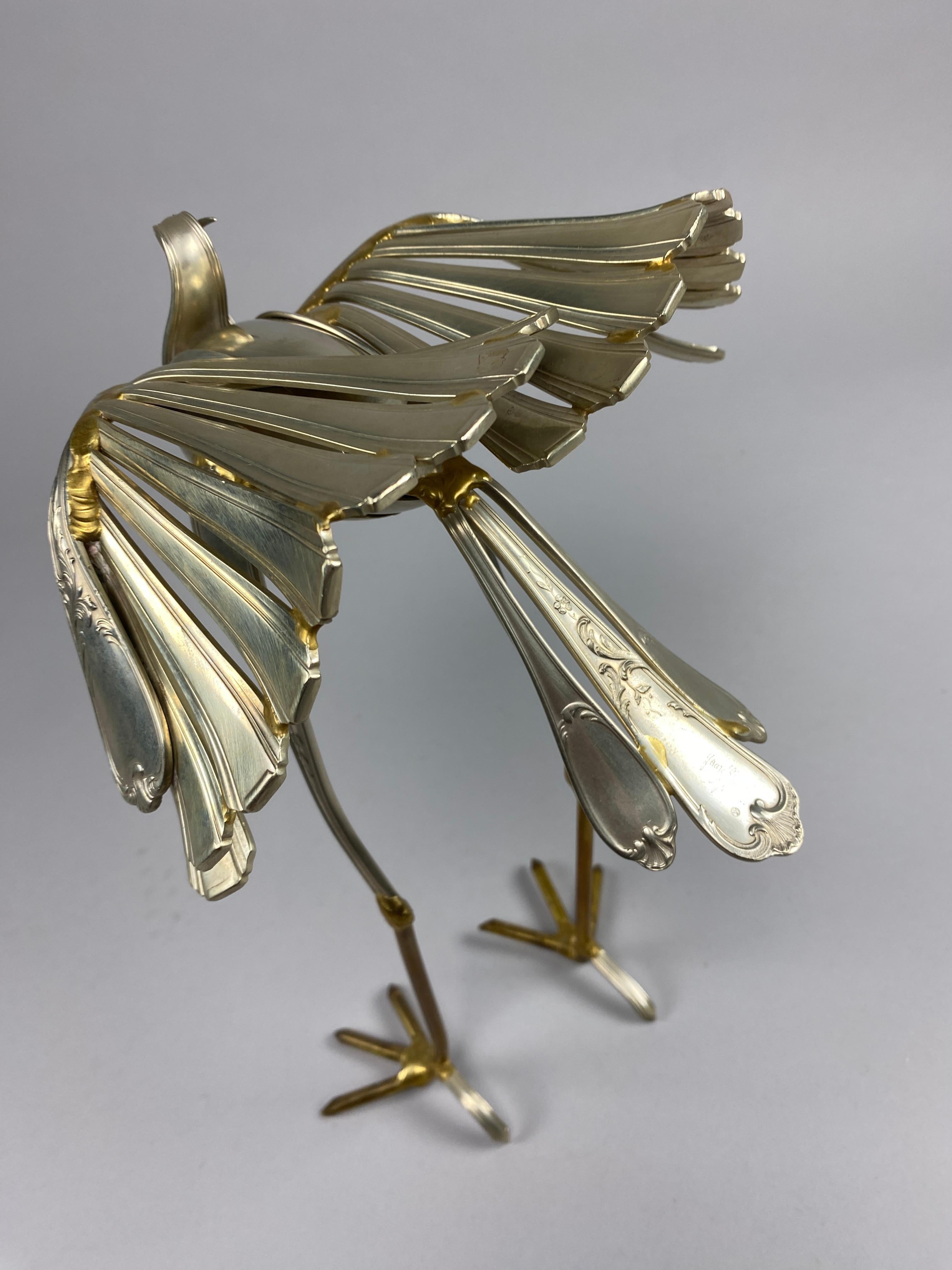 Unique Heron Cutlery Sculpture by Gerard Bouvier 2