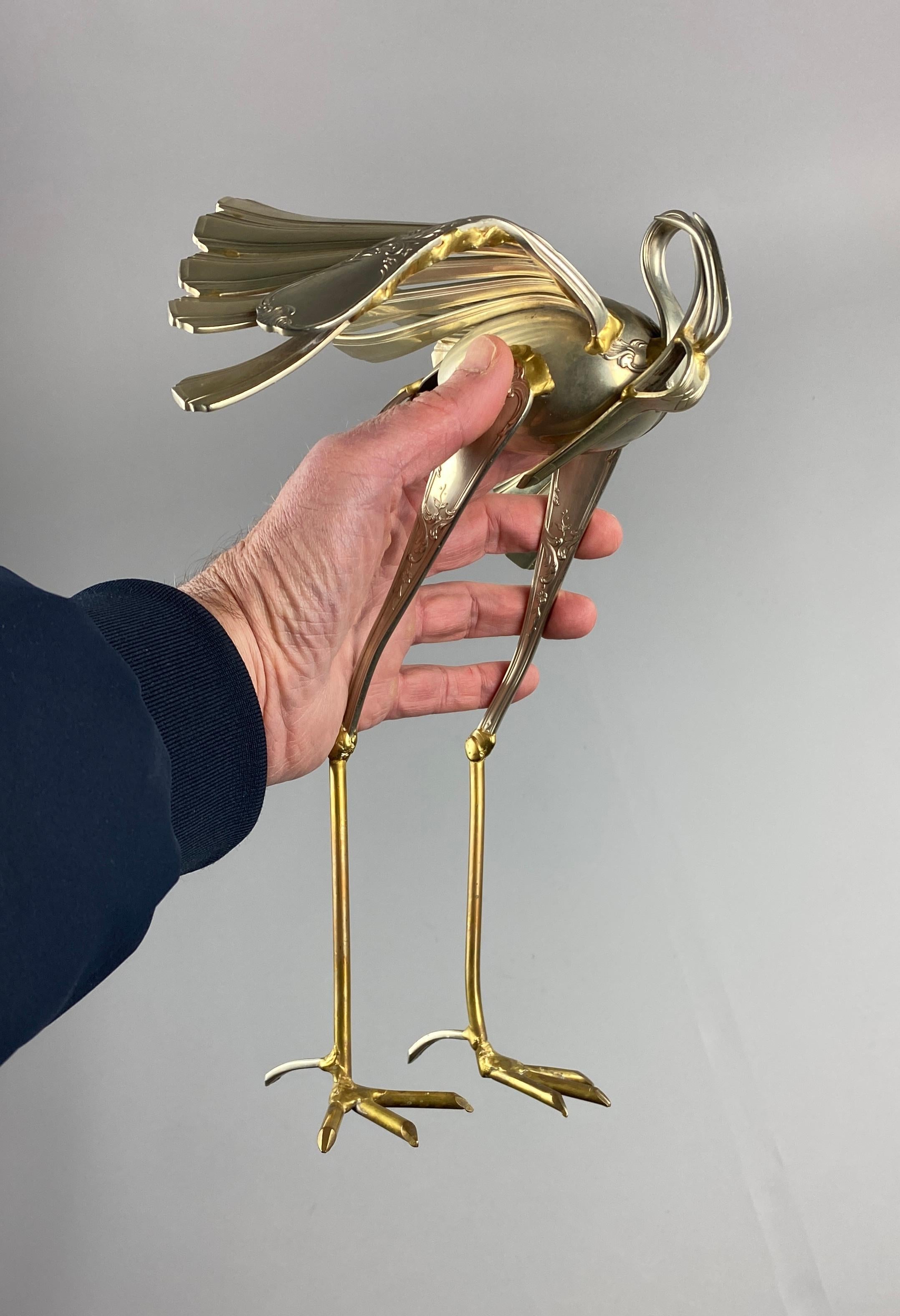 Unique Heron Cutlery Sculpture by Gerard Bouvier For Sale 6