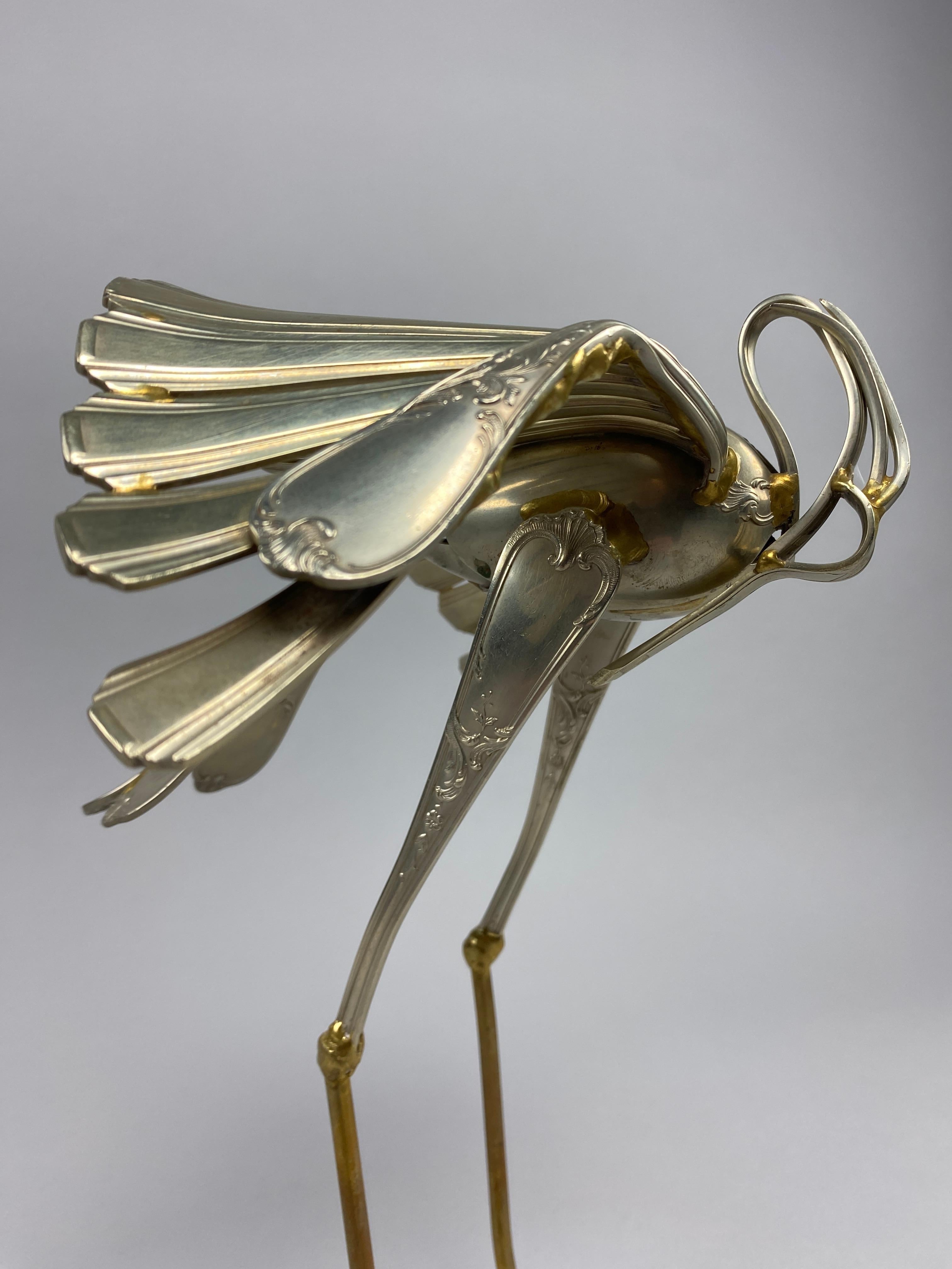 Modern Unique Heron Cutlery Sculpture by Gerard Bouvier For Sale
