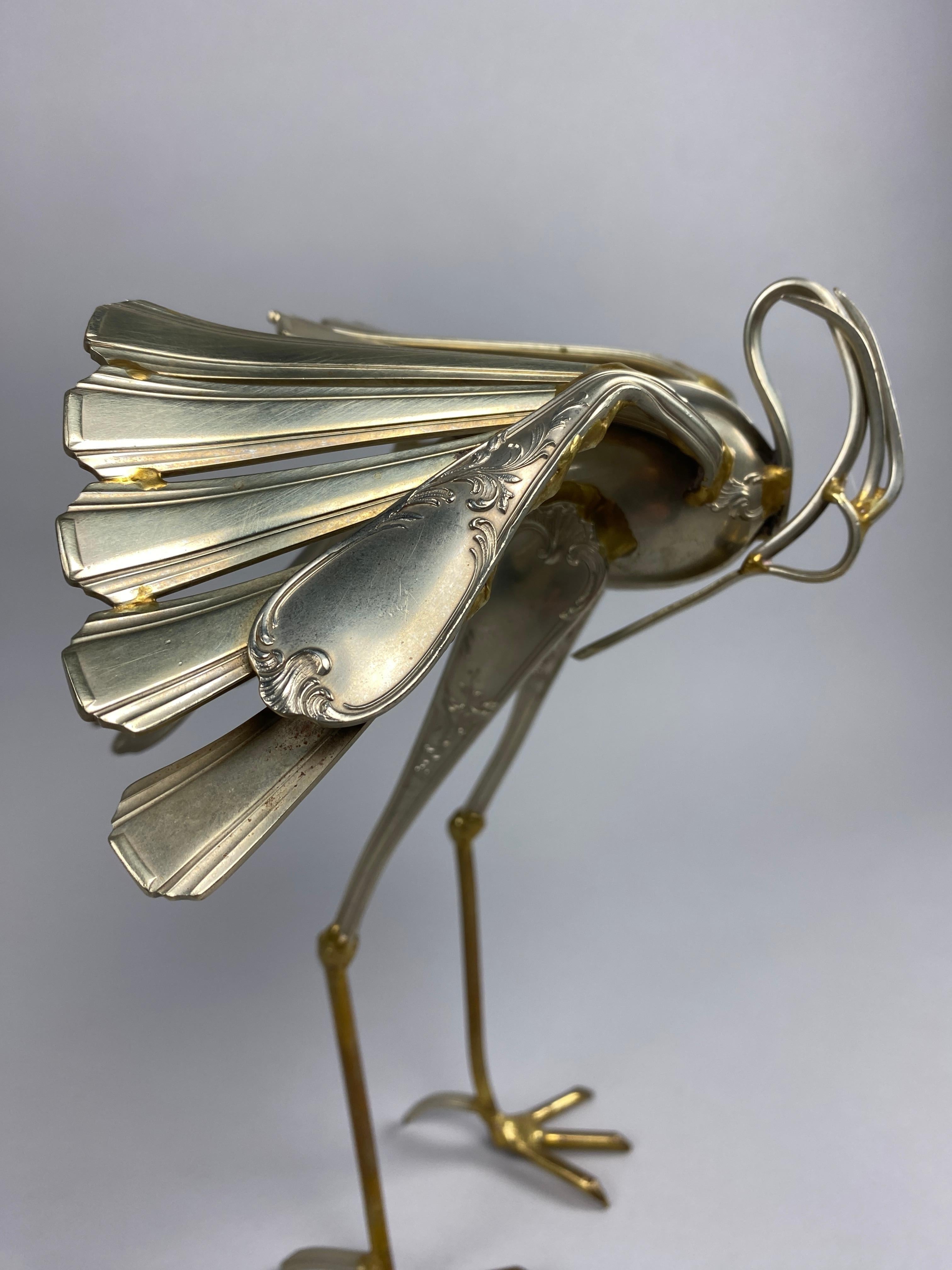 Late 20th Century Unique Heron Cutlery Sculpture by Gerard Bouvier For Sale