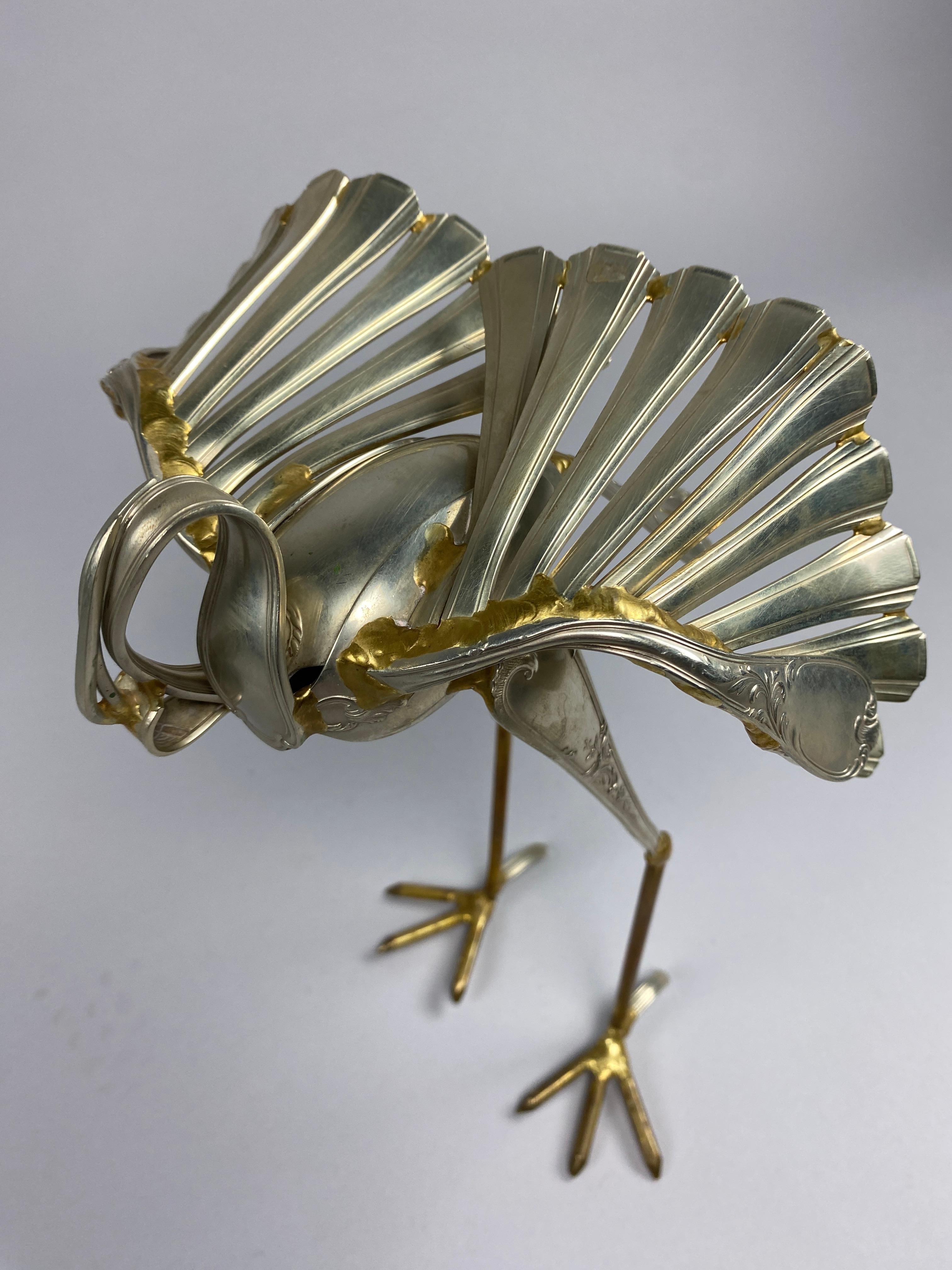 Metal Unique Heron Cutlery Sculpture by Gerard Bouvier For Sale