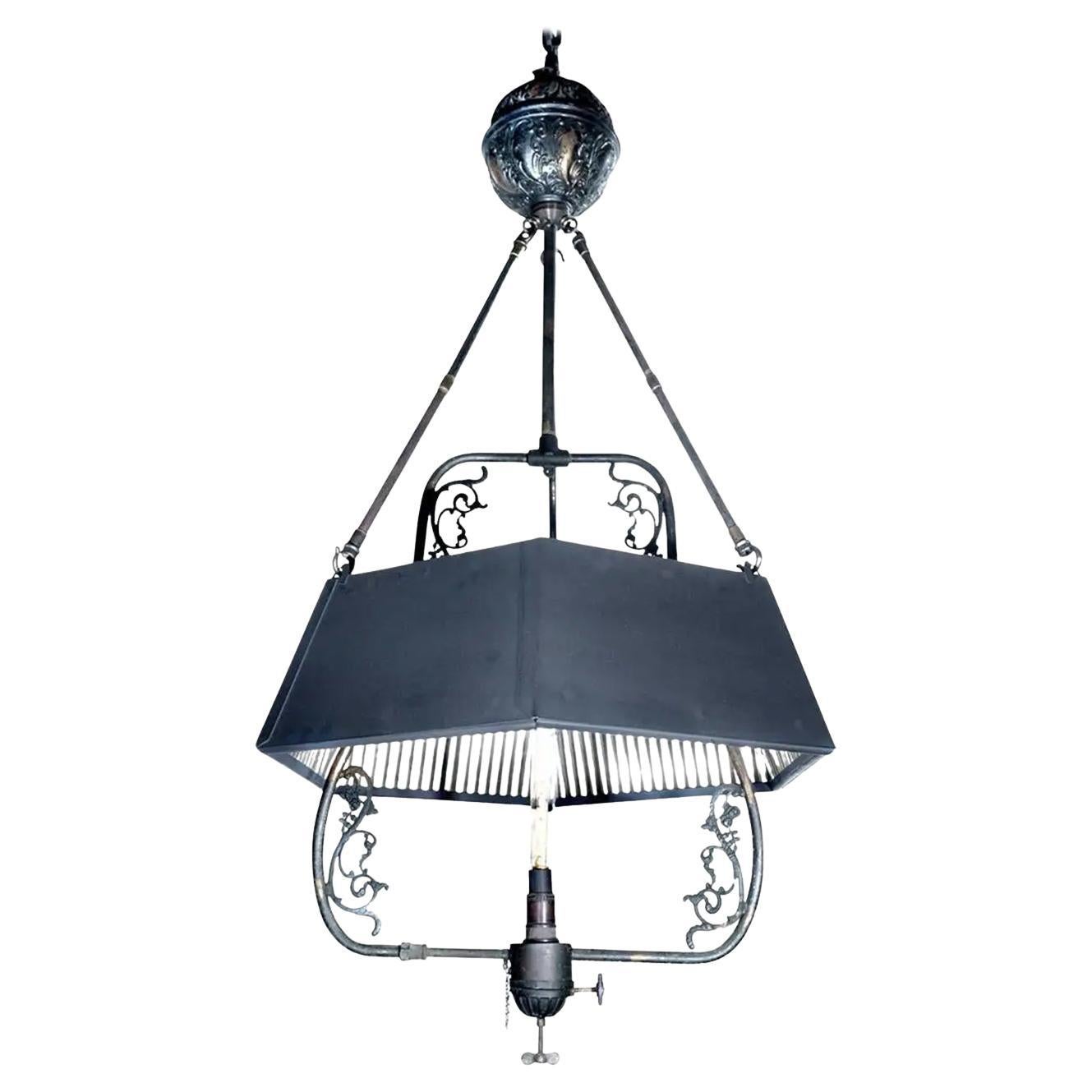 Unique Hex Shade 1800s Mirrored Gas Lamp For Sale