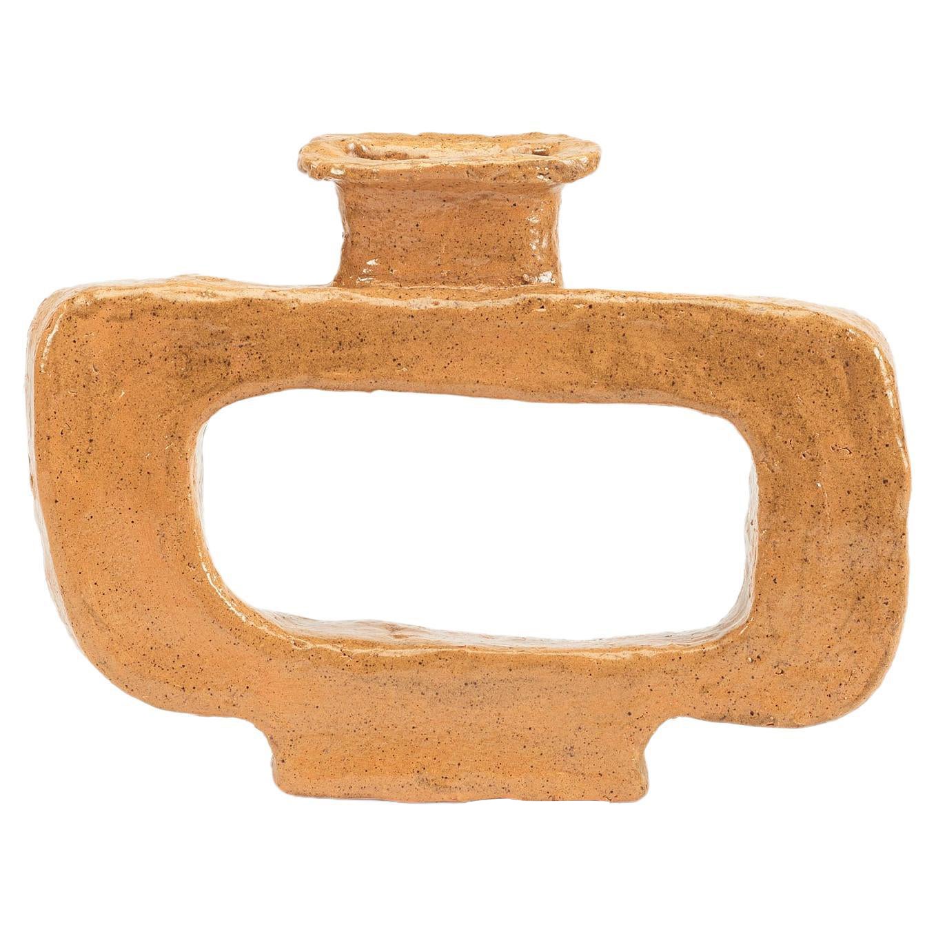 Jarrón de cerámica marrón claro, forma rectangular hueca, único, de Willem Van Hooff