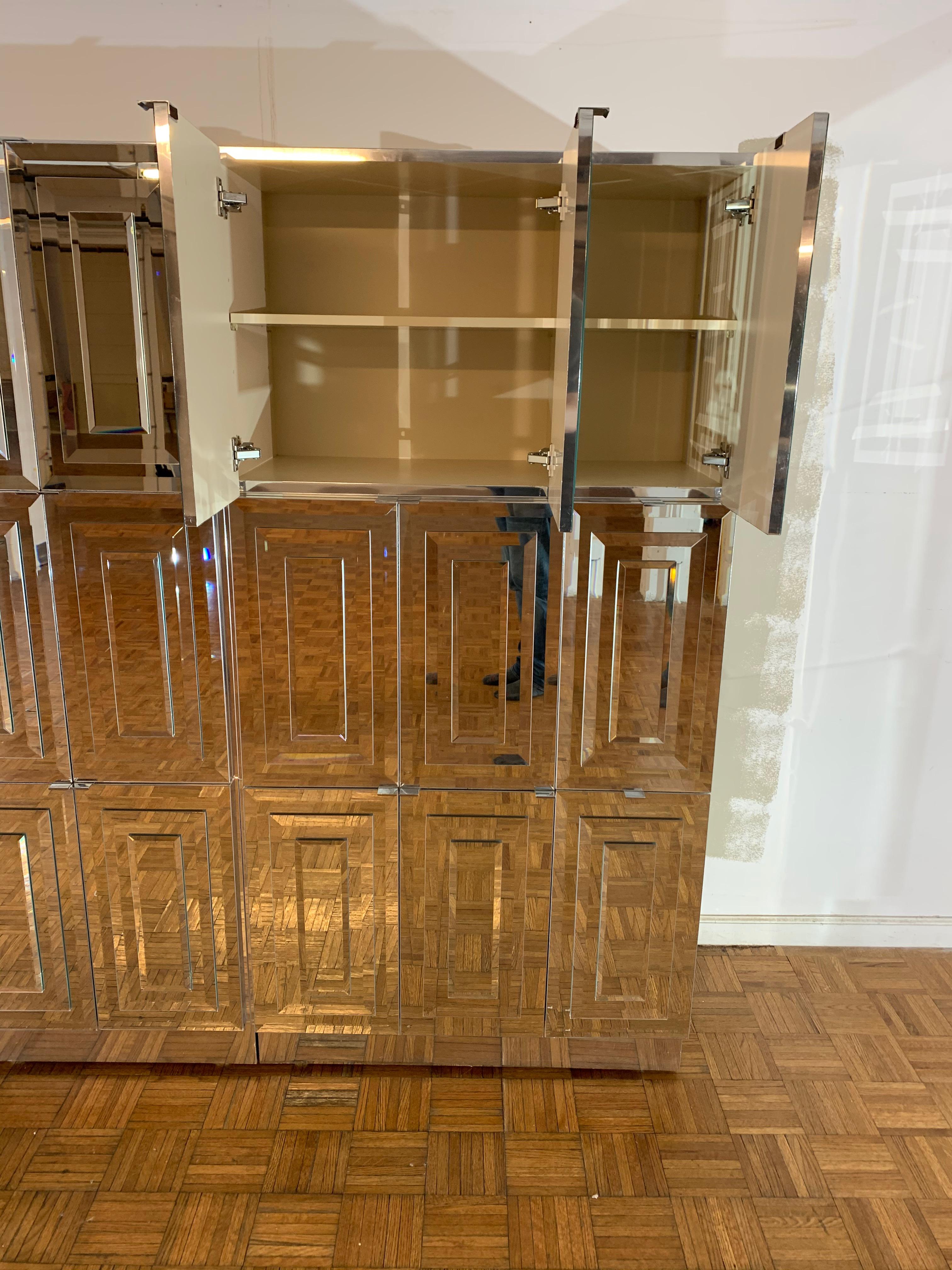 Unique Hollywood Regency Custom Ello Mirrored Breakfront or Sideboard with Bar For Sale 9