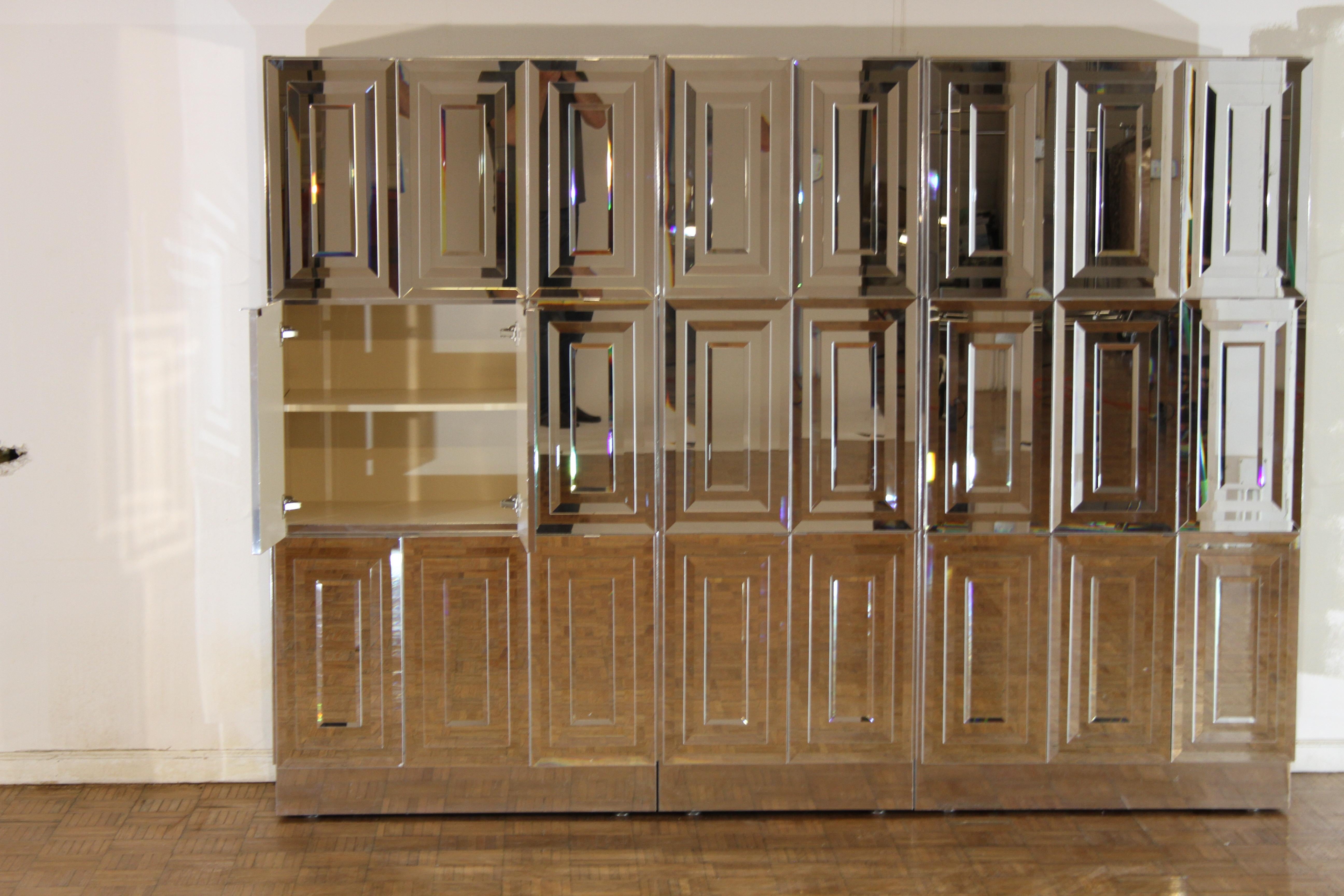 American Unique Hollywood Regency Custom Ello Mirrored Breakfront or Sideboard with Bar For Sale